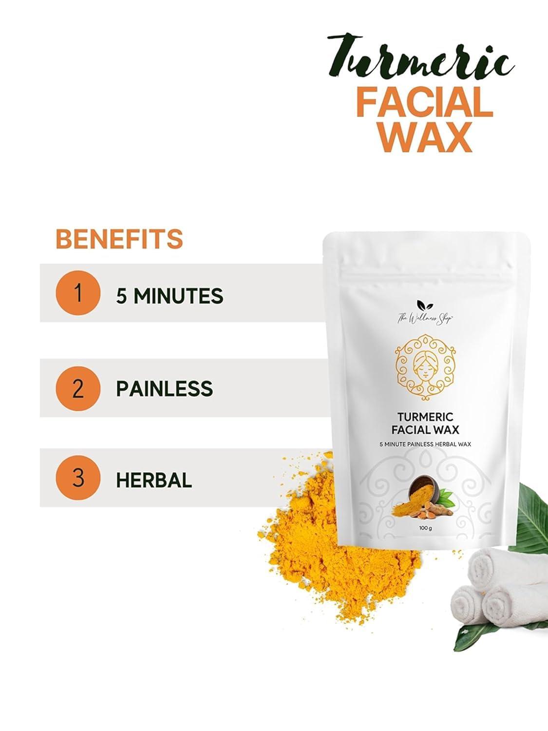 EUREKA ONLINE SHOP Generic Turmeric Facial Wax Powder For Leg| 5 Minute Painless Face Hair Removal Waxing Powder | Easy To Use At Home (100G) (Turmeric)