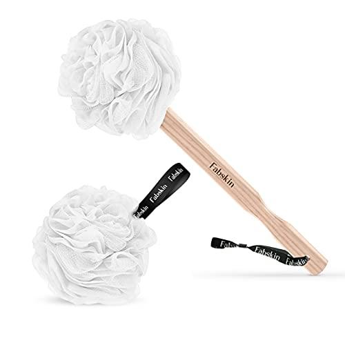 FABSKIN FABSKIN Luxury Bath Loofah Duo Pack | Peach | Loofah For Men and Women | Bath Brush Body Back Scrubber With Wooden Handle For Bathing With Round Loofah | Made In India (White)