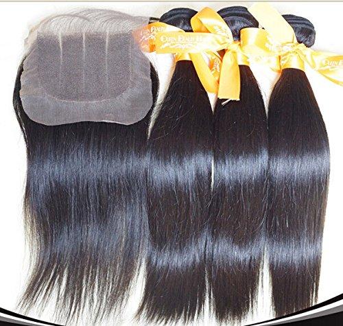 DaJun DaJun Hair 8A 3 Part Closure With Bundles Straight Indian Virgin Weave Hair Bundle Deals 3Bundles And Closure Natural Color18"closure+24"26"28"weft