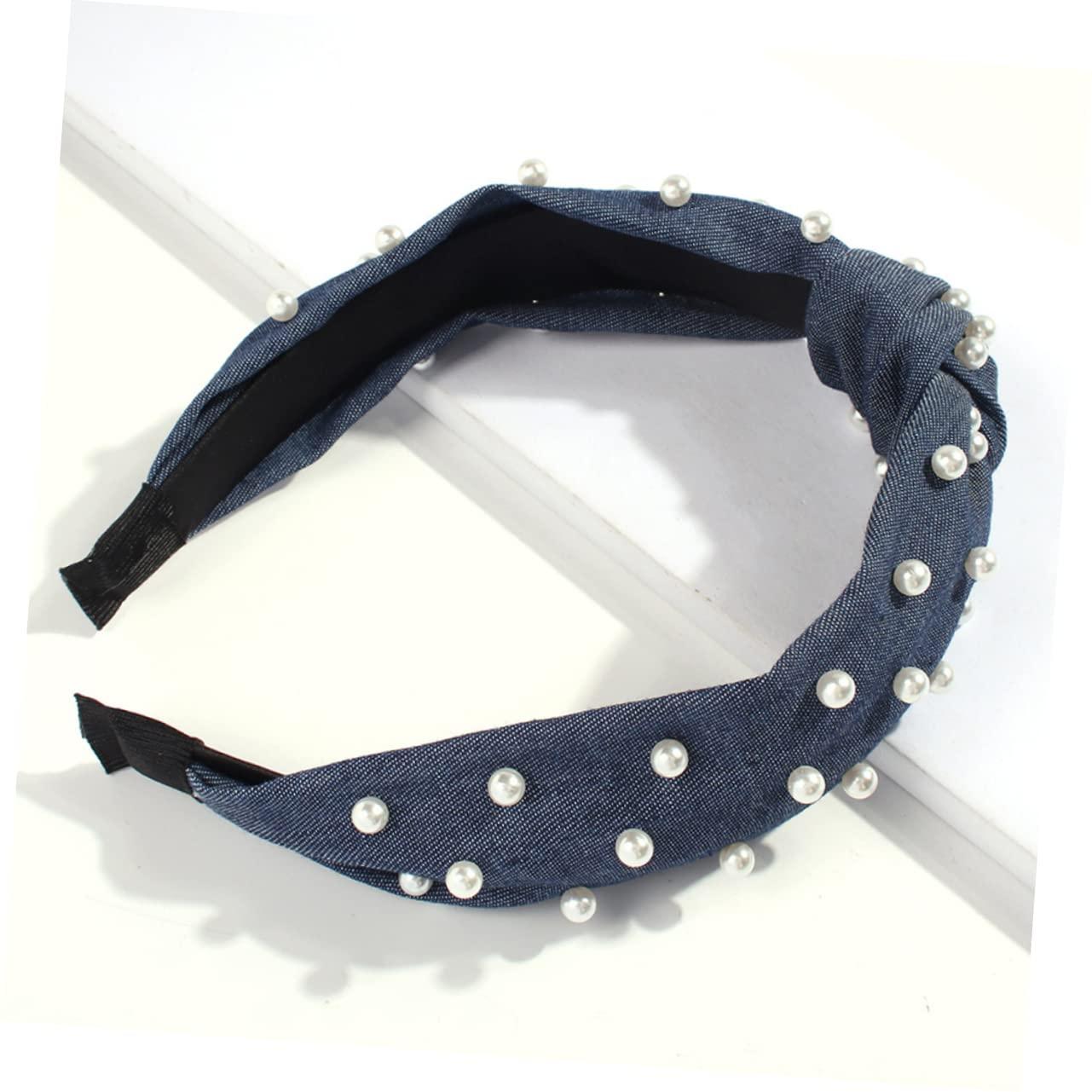 NOLITOY NOLITOY Creative Wide Rim Pearl Headband for Women and Fashion Knot Hair Hoop Dark Blue Comfortable Headband for Everyday Wear and Special Occasions