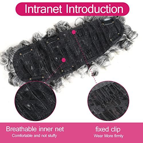 Oseti Oseti Deep Curl Mohawk Wig with Bangs for Black Women Short Mix Gray Hair Wig, Afro Faux Hawk Clip in Hair Pieces for Women with Thinning Hair wig Clip on Faux Bangs Fake Hair Ponytail (1B/Gray)