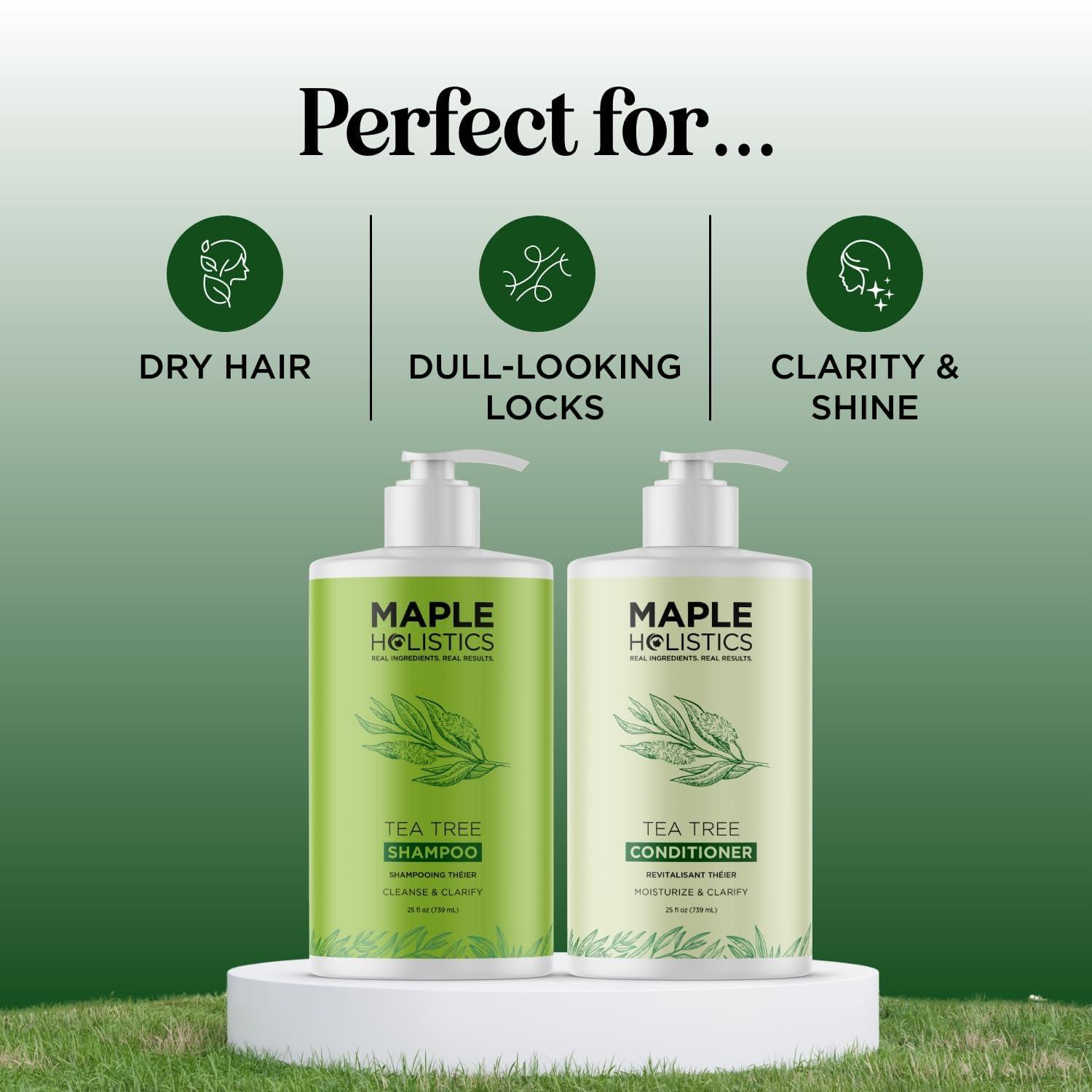 Maple Holistics Tea Tree Shampoo and Conditioner Set - Sulfate Free Clarifying Shampoo and Conditioner for Oily Hair & Scalp Care with Australian Tea Tree Oil - Complete Dry Scalp Treatment for Build Up (25 Fl Oz)