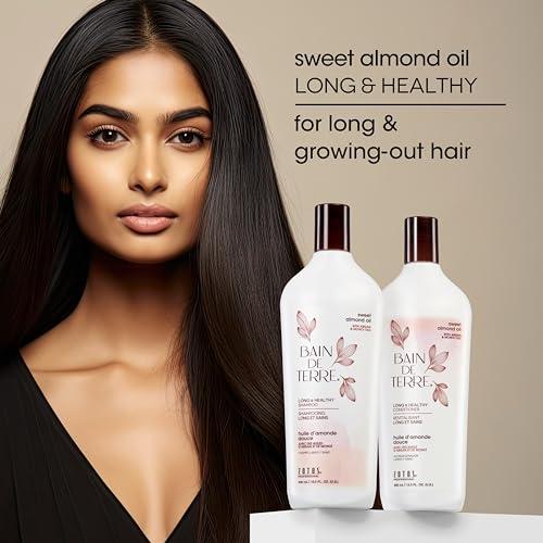 Bain de Terre Bain de Terre Sweet Almond Oil Long & Healthy Shampoo, Strength & Protection for Weak, Damaged Hair, with Argan & Monoi Oils, Paraben-Free, Color-Safe, Vegan, 33.8 Fl Oz