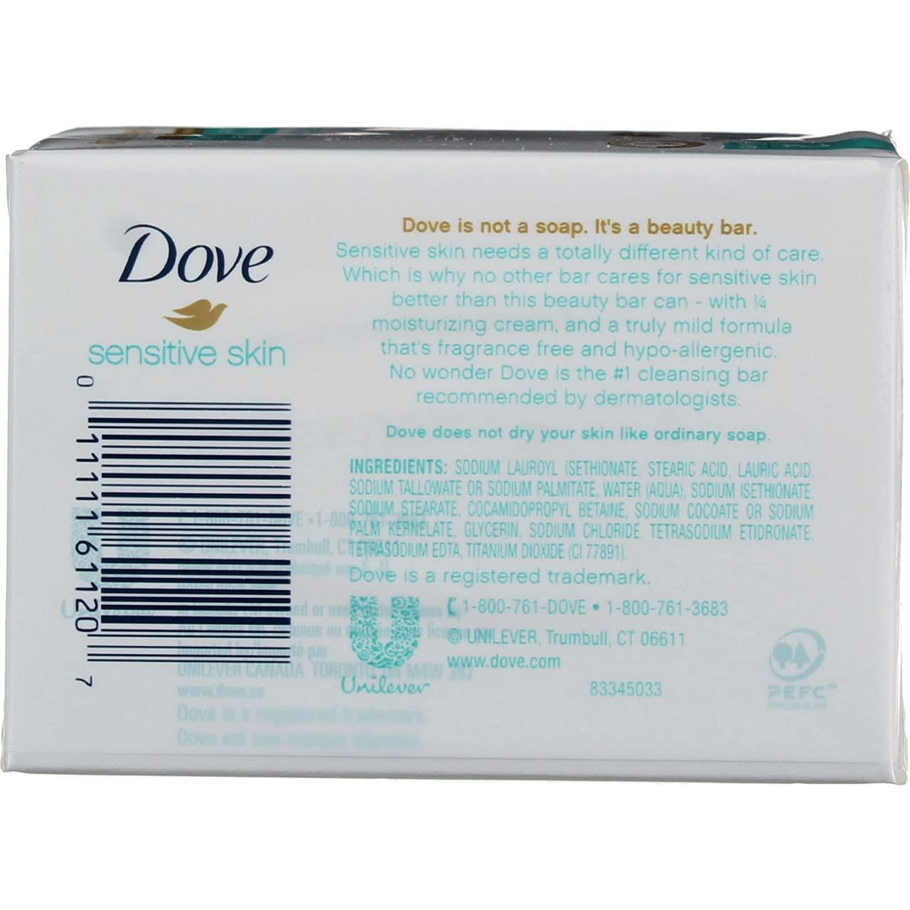 Dove Dove Sensitive Skin Beauty Bar Soap, Unscented, 4 oz, 2 Ct (2 Pack) (Bundle)