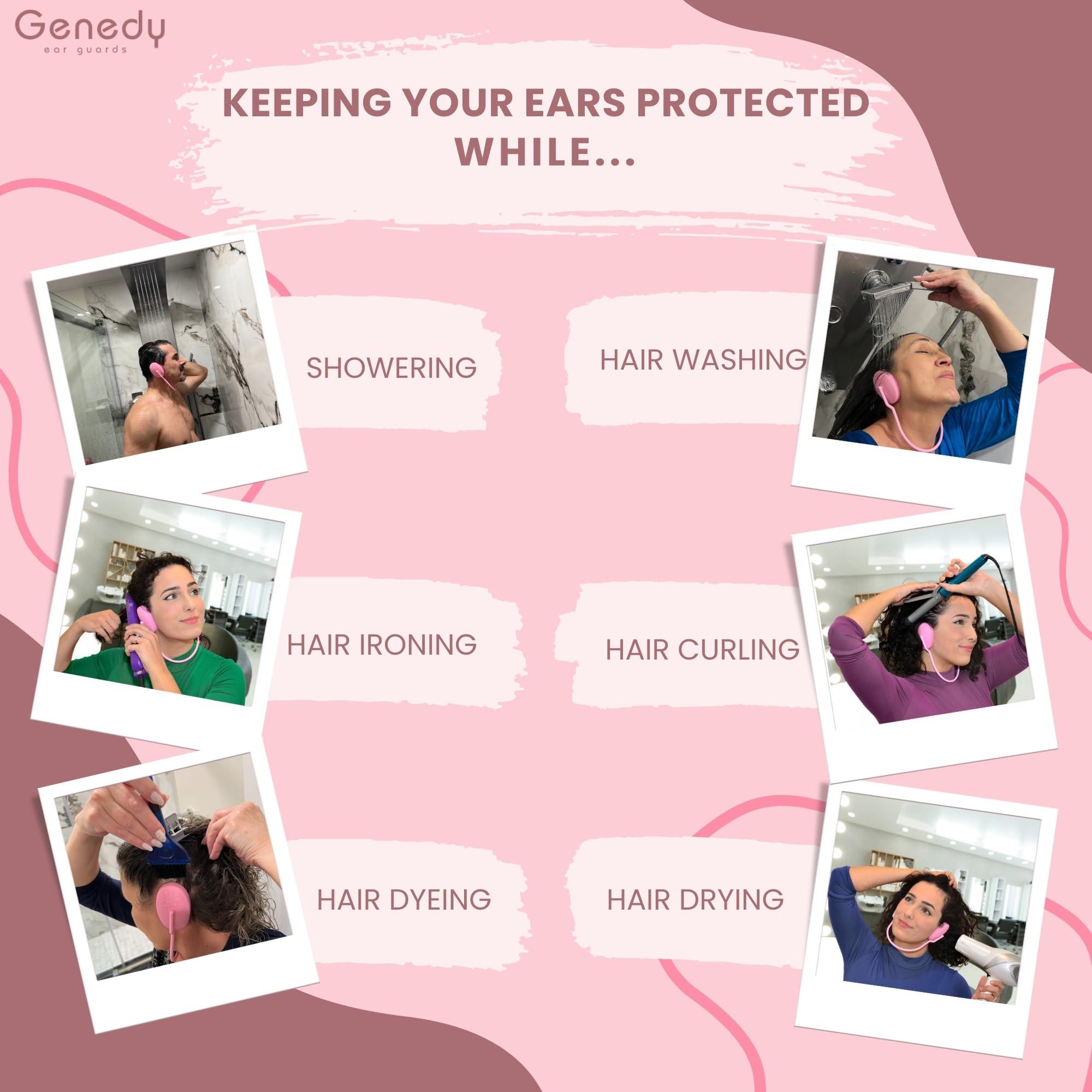 Genedy Genedy Ear Covers for Shower, Heat and Hair Dye Protection - Pink - Waterproof Ear Covers for Washing Hair - Reusable Silicone Ear Caps For Hair Dye - Ear Protectors From Heat Styling and Dryer