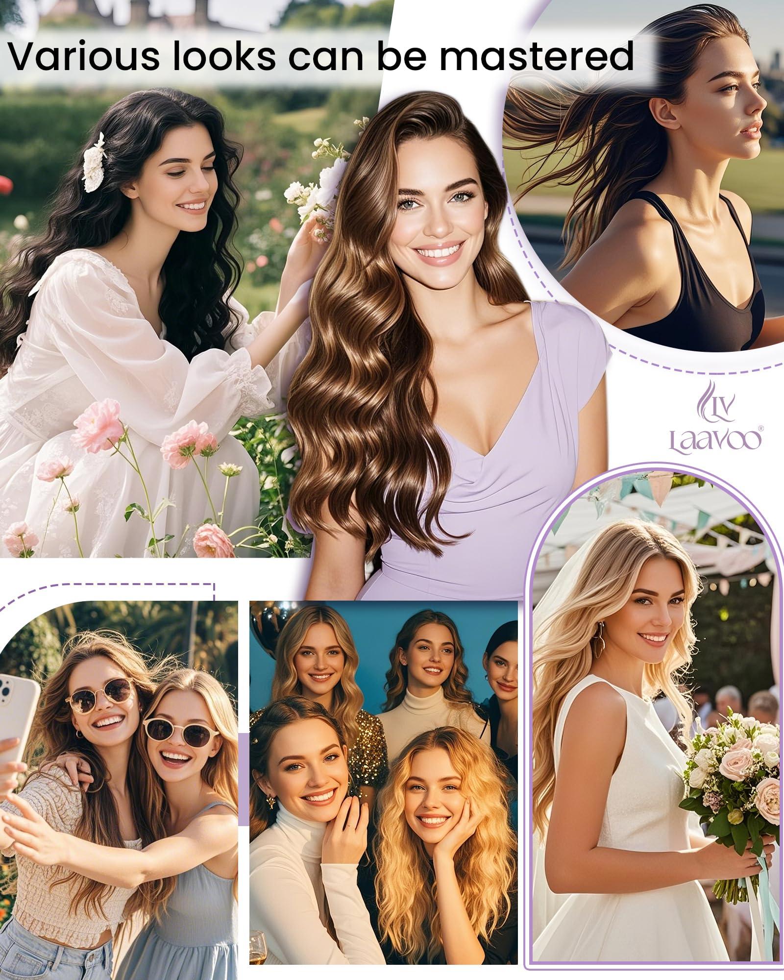 LaaVoo LaaVoo Human Hair Clip in Extensions Dark Ash Blonde Highlighted Light Blonde Clip in Hair Extensions Real Human Hair Highlight Blonde Clip in Hair Extensions Full Head 24 Inch 120g 7pcs