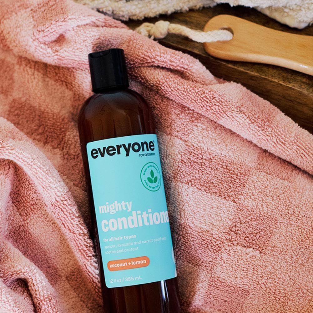everyone for every body Everyone 3-in-1 Soap, Body Wash, Bubble Bath, Shampoo Coconut Lemon 1 Gallon Bundle with Everyone Mighty Conditioner 12 OZ