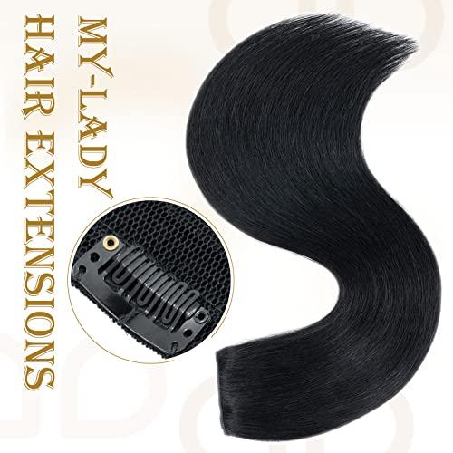 MY-LADY MY-LADY Clip in Hair Extensions Real Human Hair Jet Black 20 Inch 100g One Piece Weft Remy Hair Balayage Silky Natural Straight for Women