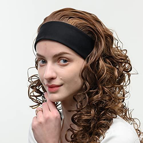YIMOYIMO Brown Mix Blonde Highlights Curly Headband Wig for Women Long Big Bouffant Fashion Synthetic Hair Heat Resistant Fiber for Daily Party Christmas (8/26)