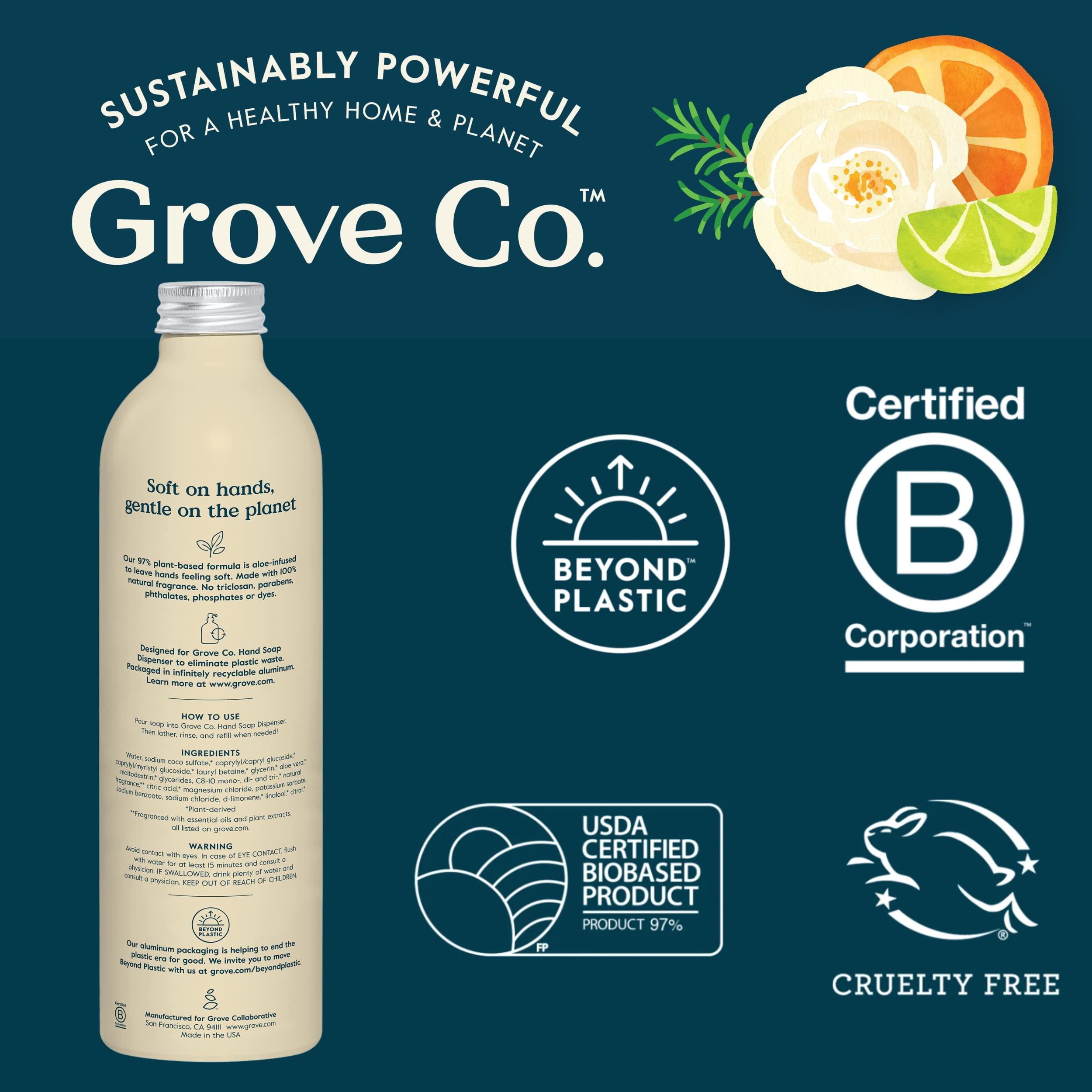 Grove Co. Grove Co. Hydrating Gel Hand Soap Refills (3 x 13 Fl Oz) Plastic-Free Liquid Hands Cleaner Refill Set, Leaves Hands Soft and Clean, 100% Natural Orange & Rosemary Fragrance