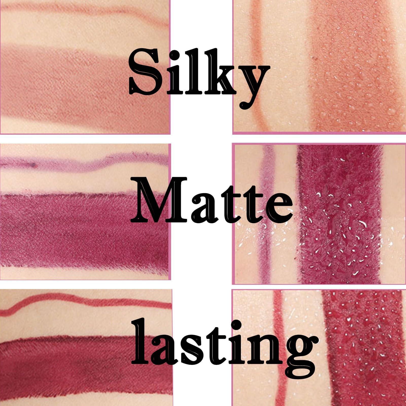 Etuanxi 3 Pcs Lip Liner and Lipstick Set Kit for Women DNM Matte 24 Hour Lipstick matte lipstick long lasting waterproof lip liner gloss set Dark Ruby Deep Red Lip Crayon Sticks Liner Pencil Set.