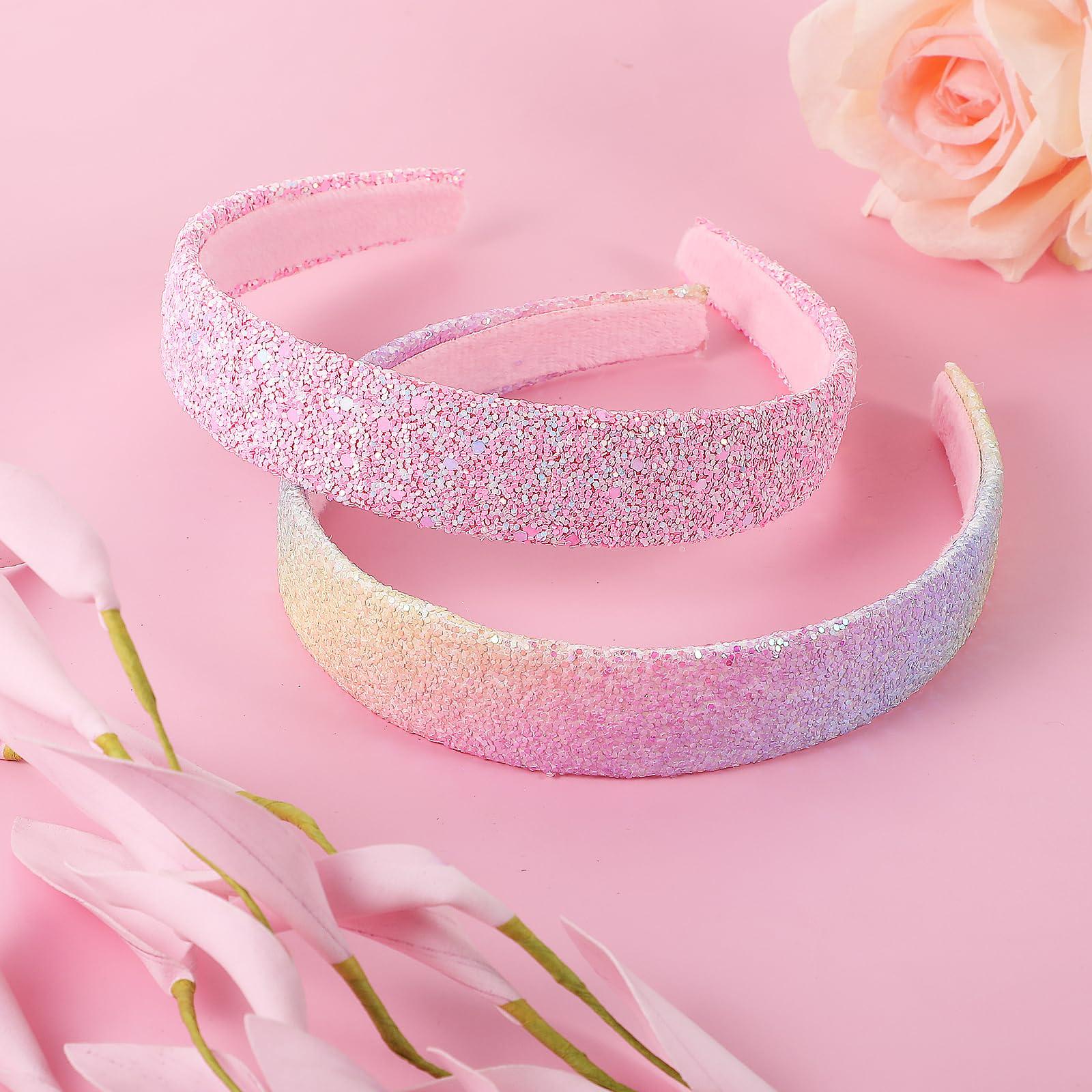 Xthrotsenk Xthrotsenk 2 Pcs Glitter Sequins Headbands for Girls Bling Rainbow Sequin Wide Thick Head Bands Non-Slip Sparkly Headbands for Women Fashion Stretch Elastic Head Band for Girls and Women