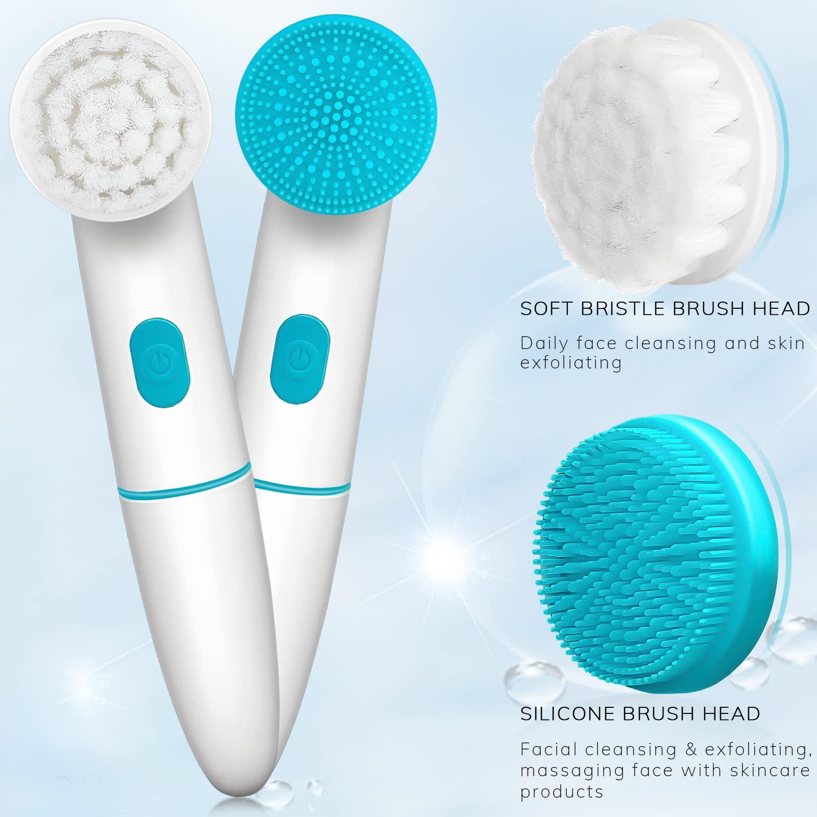 HEYFYV HEYFYV Electric Facial Cleansing Brush Set - Deep Cleansing System - Silicone & Bristle Brush Heads - 2-Speed Modes - Waterproof - Sensitive Skin