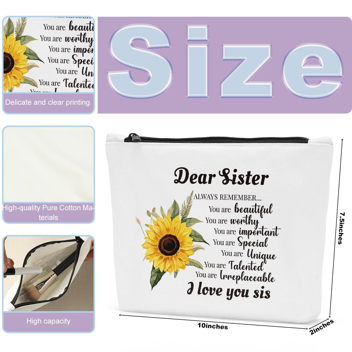 Sldpngo Sldpngo Sisters Gifts from Sister Makeup Bag, Dear Sister Cosmetic Bag,Sunflower Sisters Gifts, Sister Mothers Day Birthday Gifts for Sister, Sister Birthday Gift Ideas Makeup Pouch