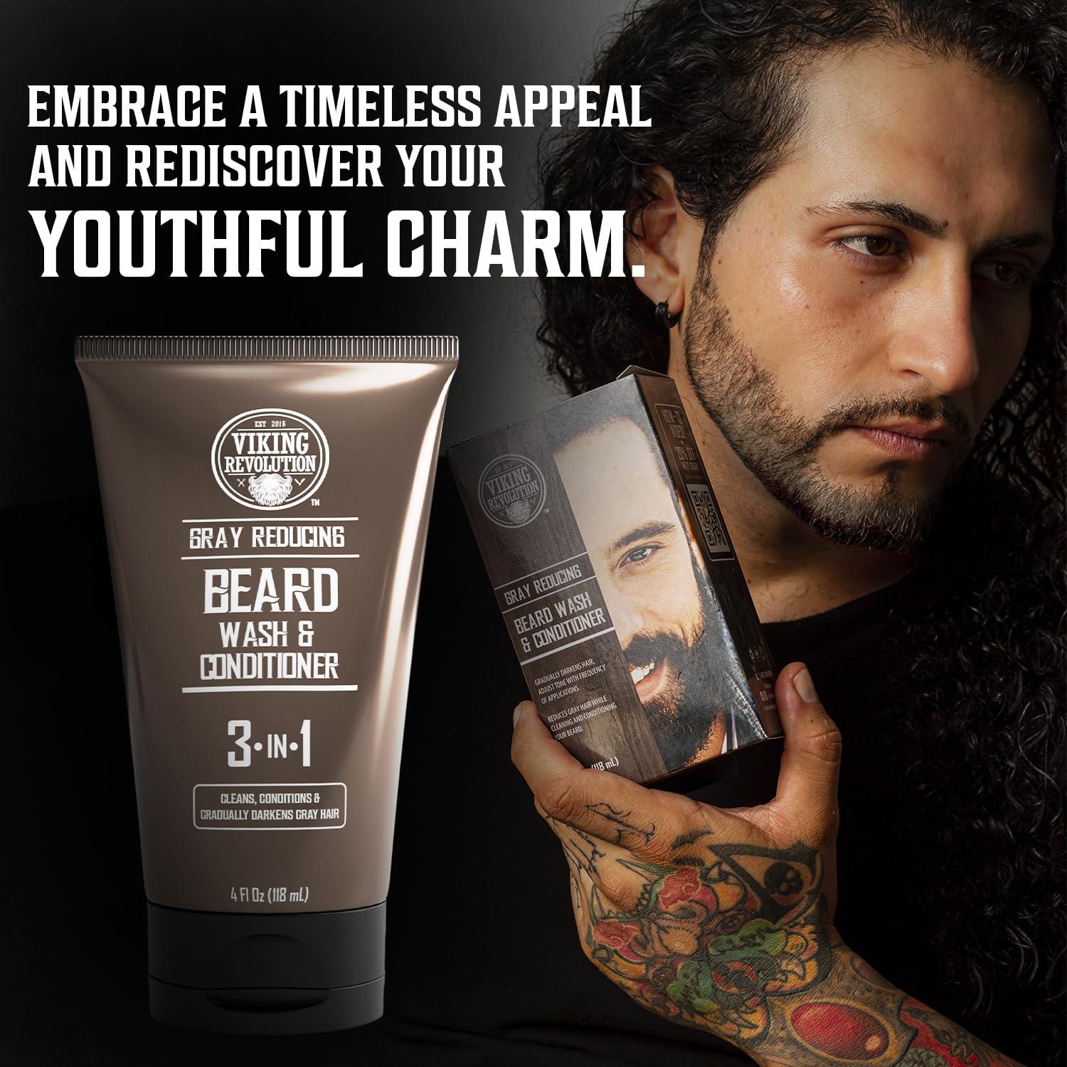 Viking Revolution Viking Revolution Mens Beard Dye for Men Dark Brown - Grey Reducing Shampoo Beard Coloring for Men - Mens Beard Color Mustache Dye - Grey Reducing Beard Wash and Conditioner -3 Pack Dark Brown