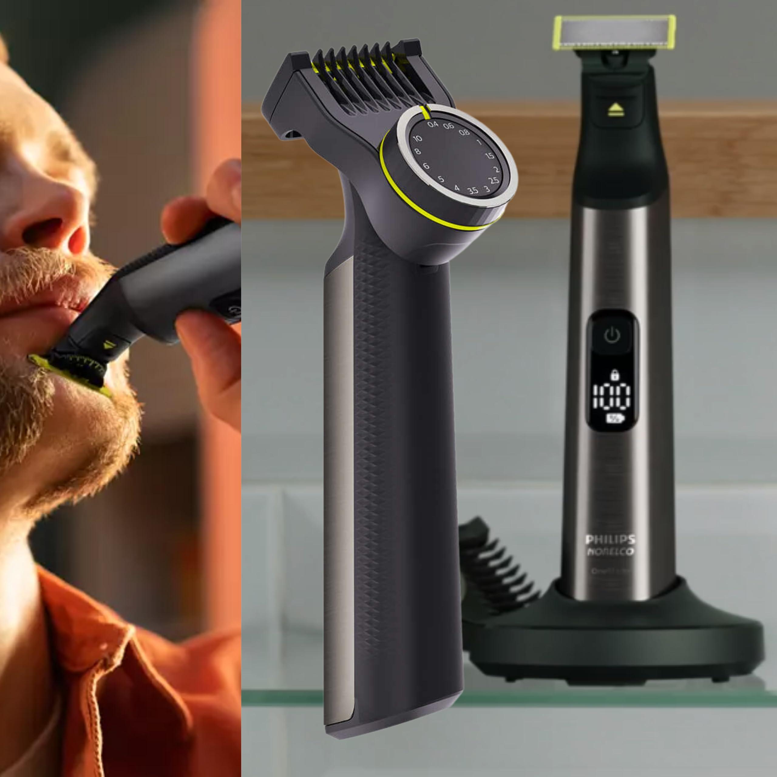 PHILIPS Philips Norelco OneBlade Pro Kit, Hybrid Electric Trimmer and Shaver with Charging Stand and Precision Comb, QP6550 + OneBlade Body Kit, 3 Pieces, QP610