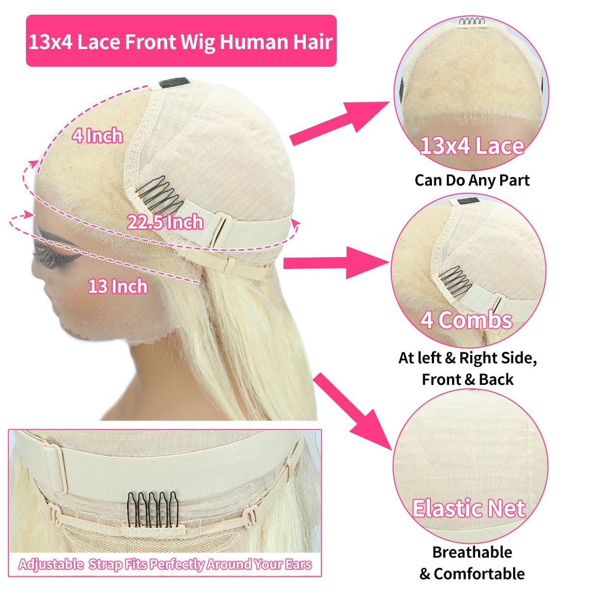 LAKASTATR LAKASTATR Blonde Wig Human Hair 34 Inch Straight 13x4 Lace Front Wigs Human Hair 180% Density 613 HD Lace Frontal Wig Glueless Wigs Human Hair Pre Plucked With Baby Hair