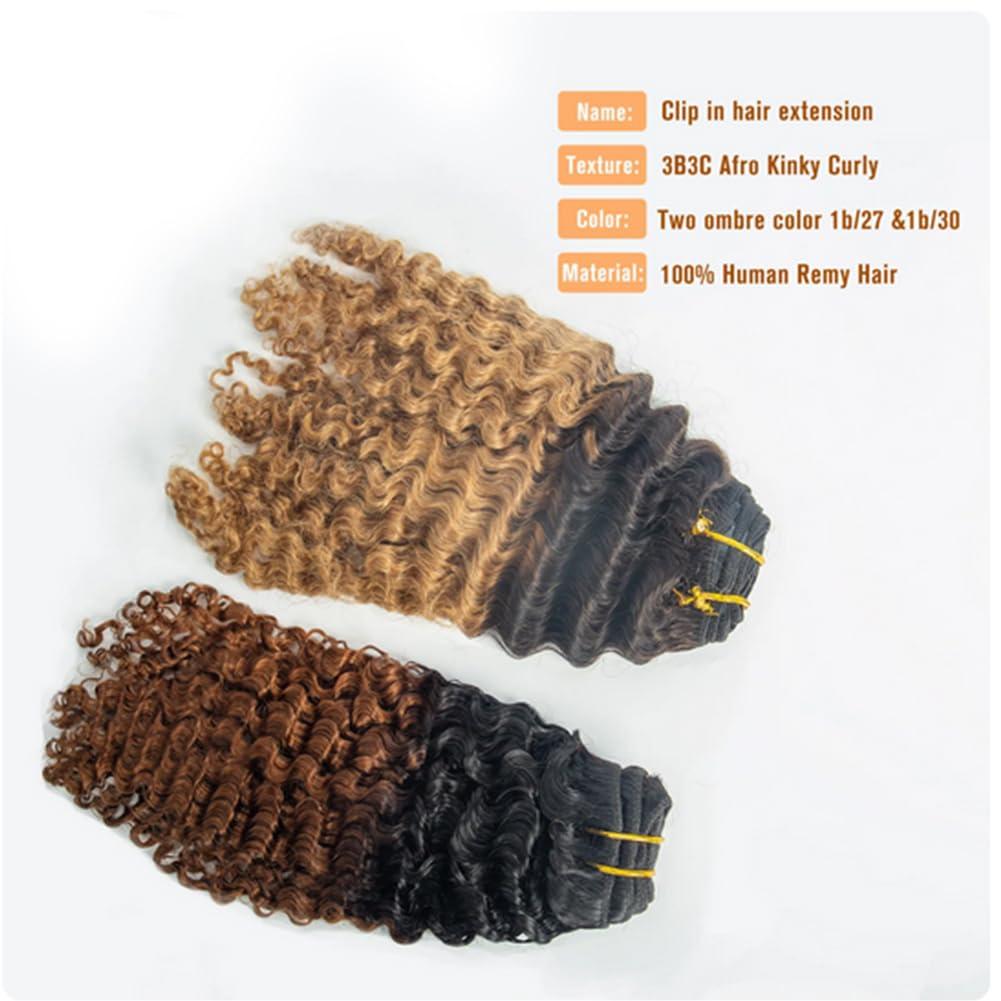 Kiss darling LASHES 3B 3C Afro Curly Clip in Human Hair Extension Real Hair Clip in Extensions for Women Ombre Auburn Brown Curly Clip ins Extensions 22\"inch 120g/Pcak Two Tone T#1B/30