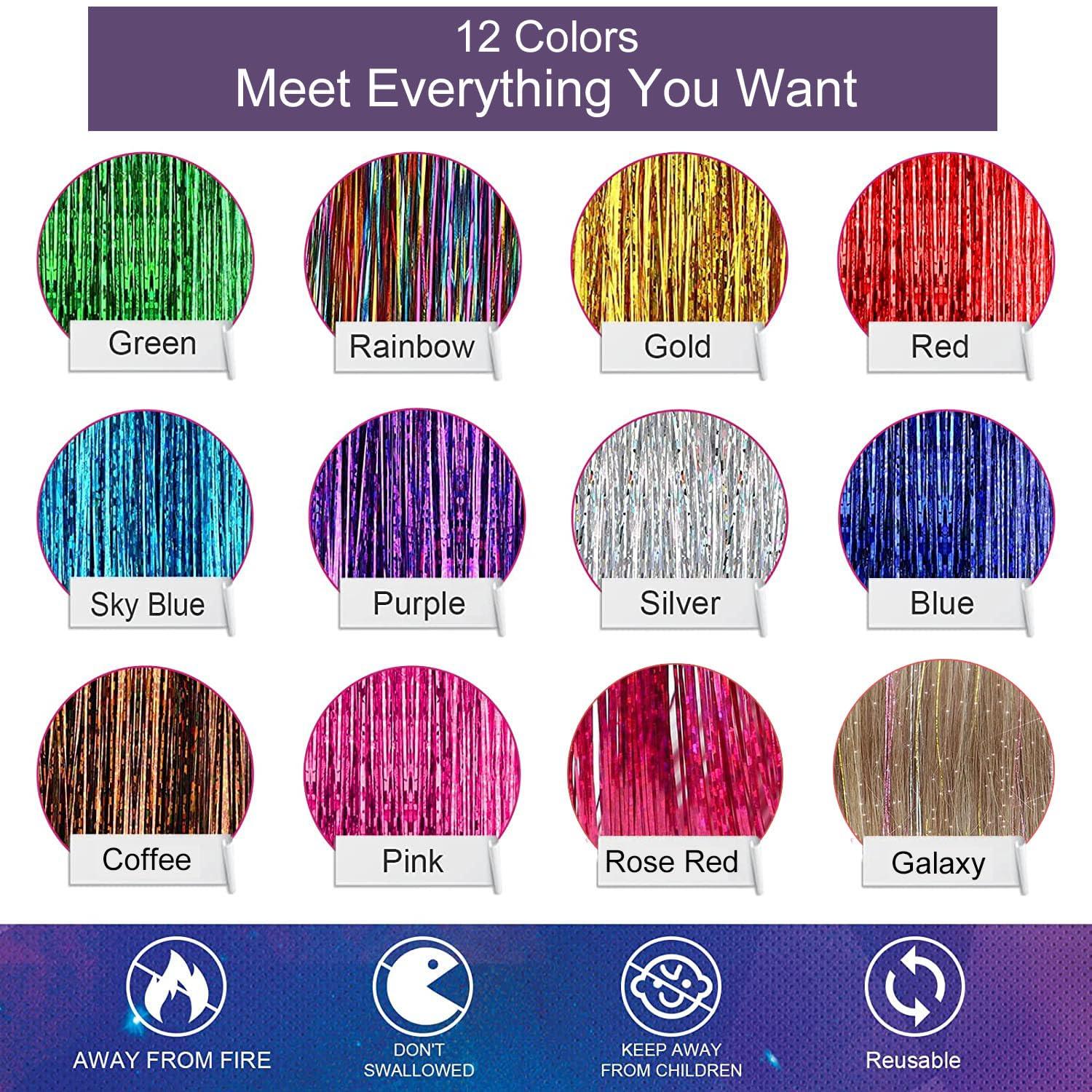 CelineBella CelineBella Coffee Brown Hair Tinsel Clip in for Cosplay Party Festivals(24 Inch Pack of 6Pcs, Coffee)