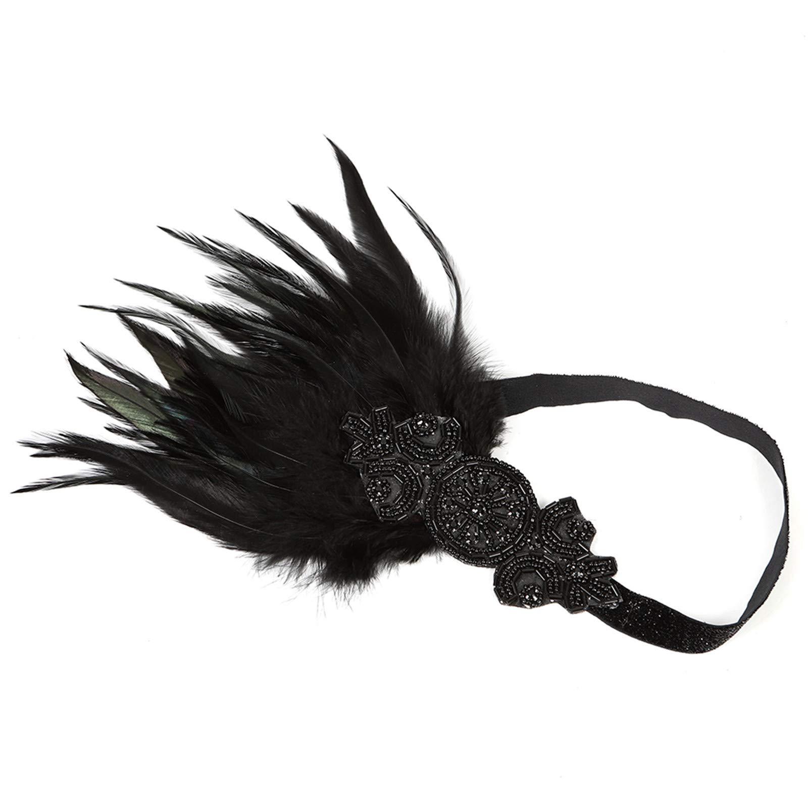 Lovfingu 1920s Accessories Flapper Headband Art Deco Roaring 20\'s Headpieces for Women Gatsby Costume Hair Clip 09Black