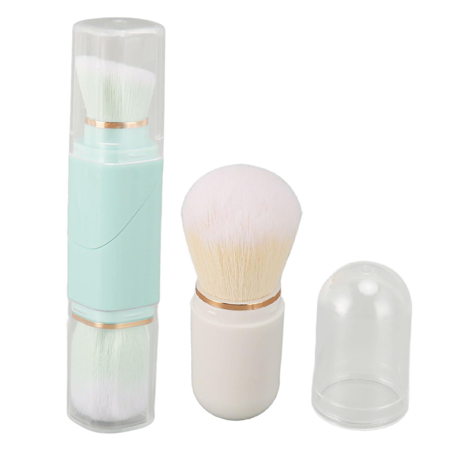 Tissting Retractable Brush Travel Makeup Brush, Travel Double Ended Foundation Powder Blush Brush, Capsule Shape Makeup Brush with Cover, Makeup Brushes Set(Blue White)
