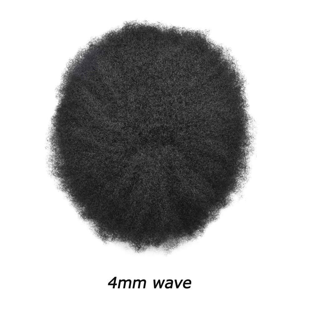Healthlif Full Poly Thin Skin Afro Toupee for Black Men Brazilian Human Hair Replacement Systems Kinky Curly African American Man Weave Hair Units for Black Men Afro Wave 4MM#1B Off Black