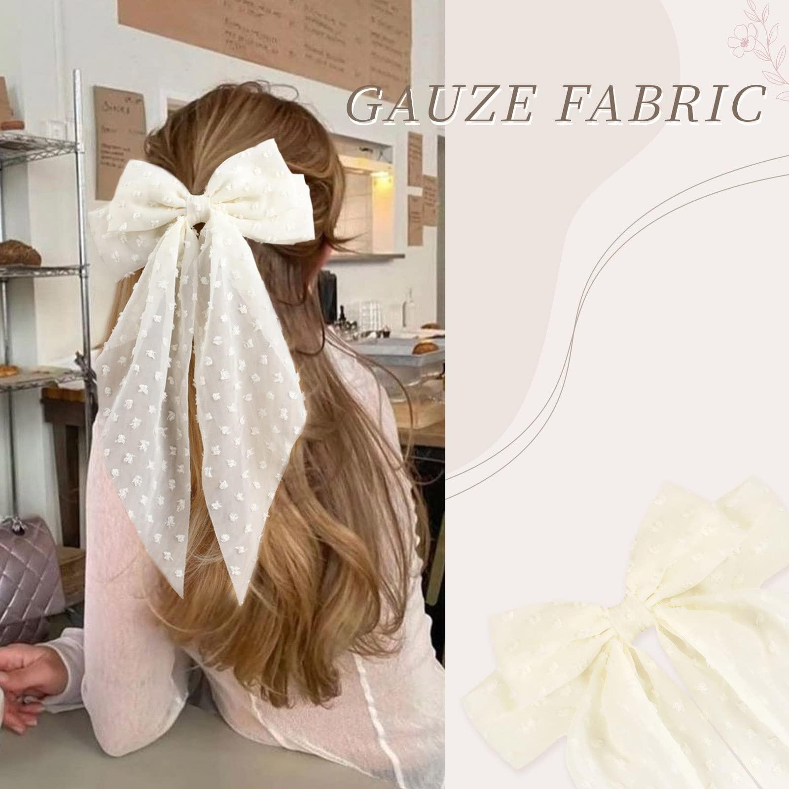 VOBOBE VOBOBE Hair Bow Clip, 8Pcs Big Tulle Layered Hair Bows for Women Girls 8 Inch, Long Black Gauze Bows, French Style Hair Accessories