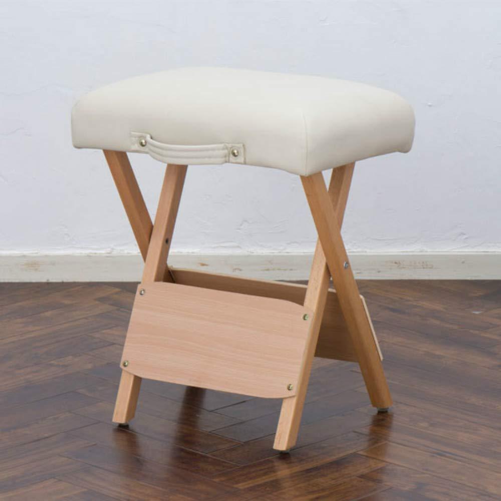 Elitzia Elitzia Convenient Wooden Folding Stool SPA Beauty Salon Beautician PU Sponge Soft Hand-Held Portable Travel to Folding Low Stool Comfortable Working Wood Foldable Chair Home ET20646 (Creamy-White)