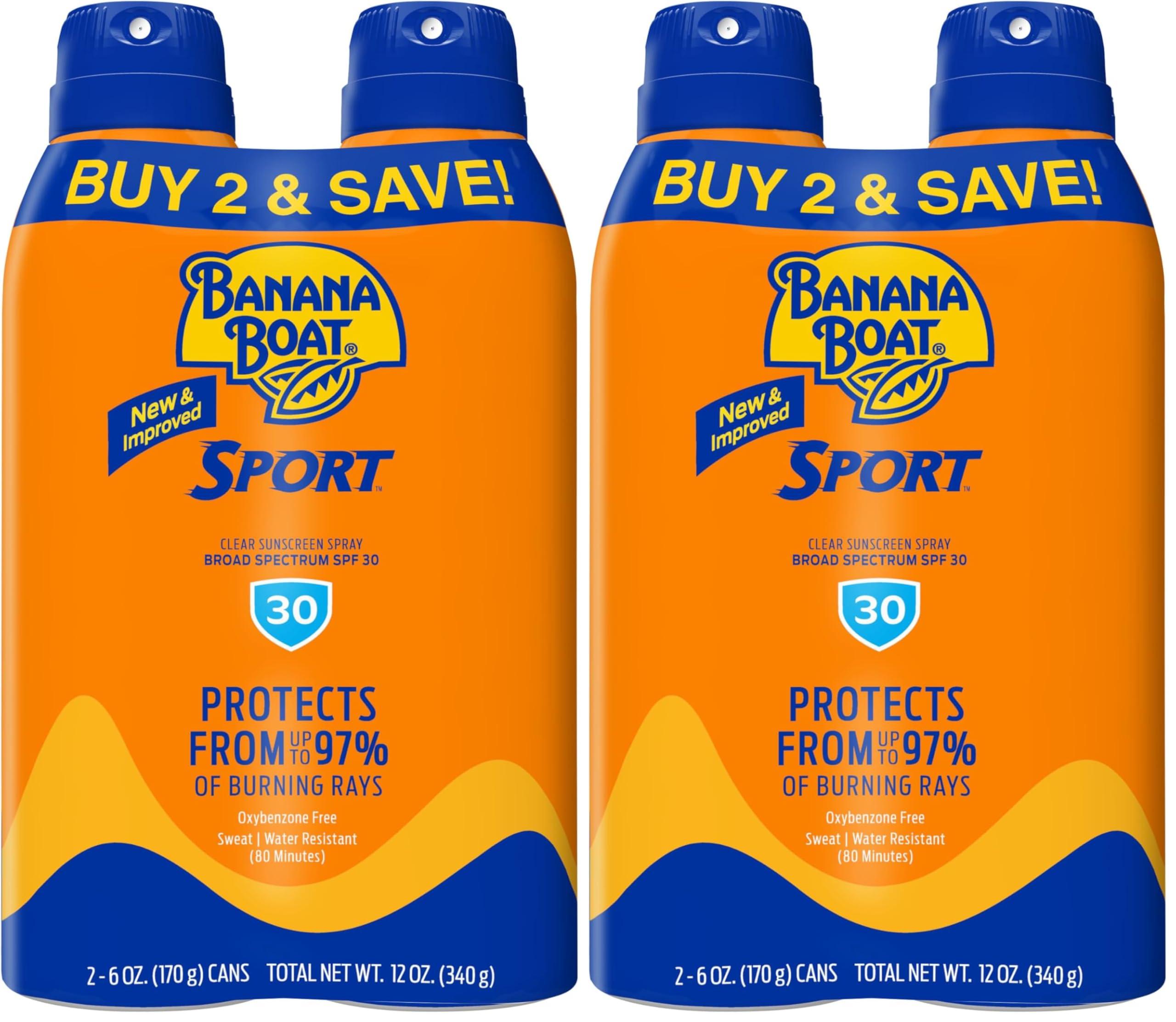 Banana Boat Banana Boat Sport Ultra SPF 30 Sunscreen Spray Twin Pack | Banana Boat Sunscreen Spray SPF 30, Spray On Sunscreen, Water Resistant Sunscreen, Oxybenzone Free Sunscreen Pack, 6oz each (Pack of 2)