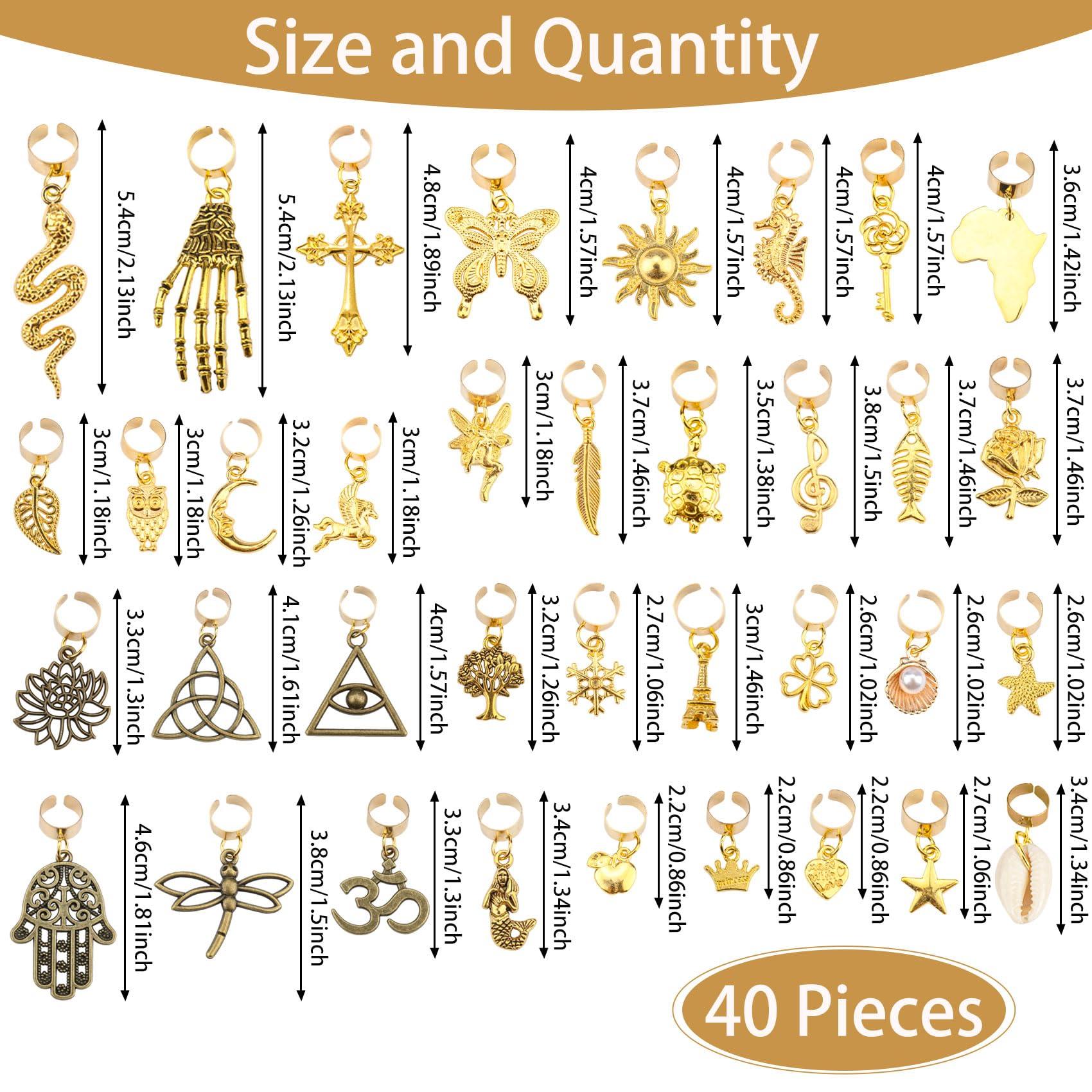 JALANCY 40 Pcs Locs Hair Jewelry Braids Hair Clips Adjustable Hair Cuffs African Style Dreadlocks Hair Beads Butterfly Shell DIY Hair Pendant Charms Hair Decoration for Locs Accessories (Gold and Bronze)