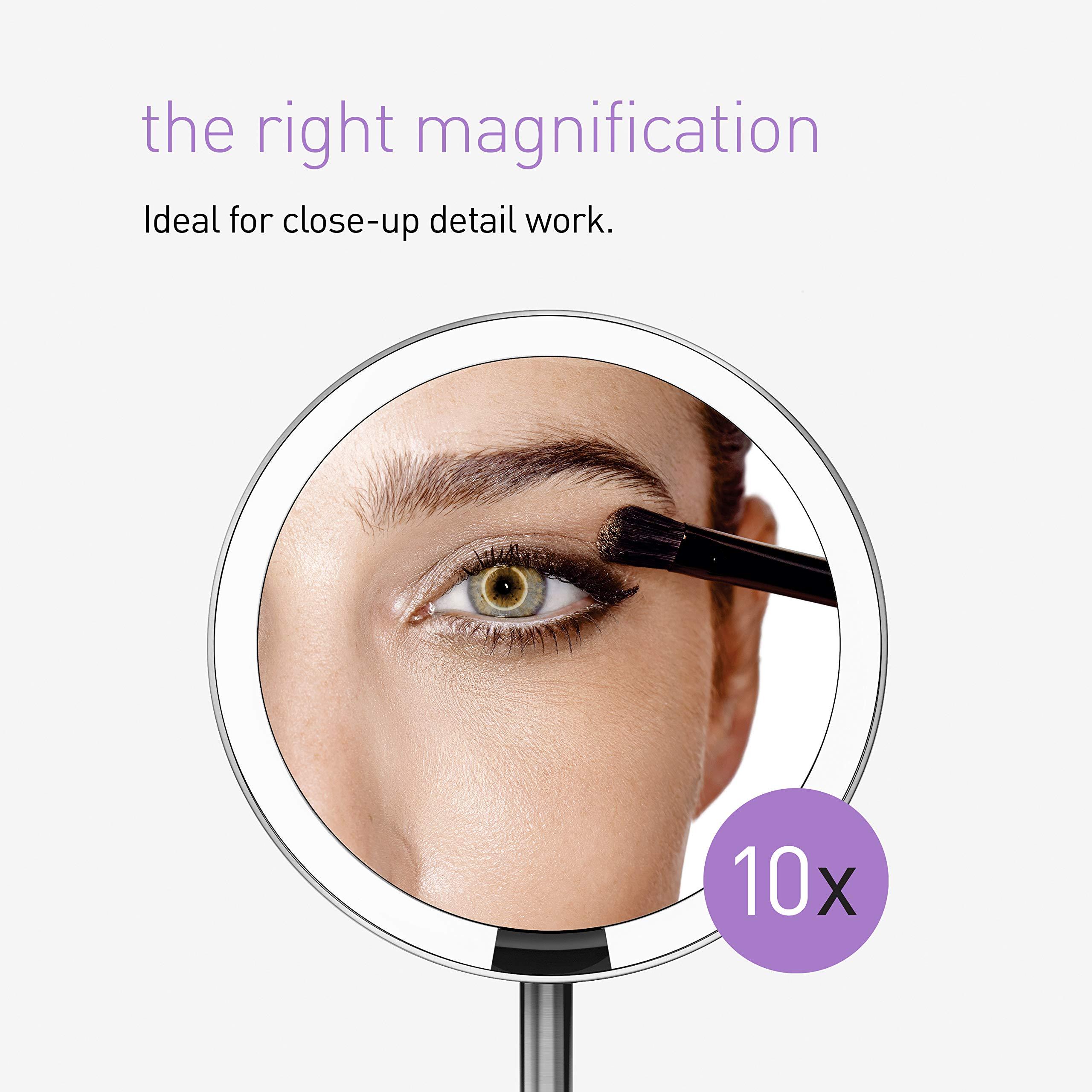 simplehuman simplehuman Sensor Mirror, 5\" Round Rechargeable Mini Travel Makeup Mirror, 10x Magnification, Brushed Stainless Steel