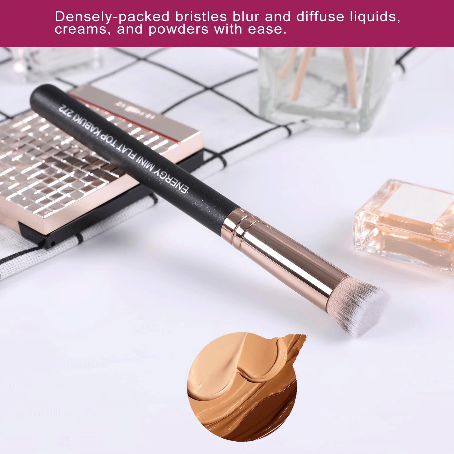 ENERGY ENERGY Foundation Brushes Set-Flat Makeup Brush and Flat Top Kabuki Brush-Vegan Synthetic Bristles For Liquid Cream Powder Makeup Blending