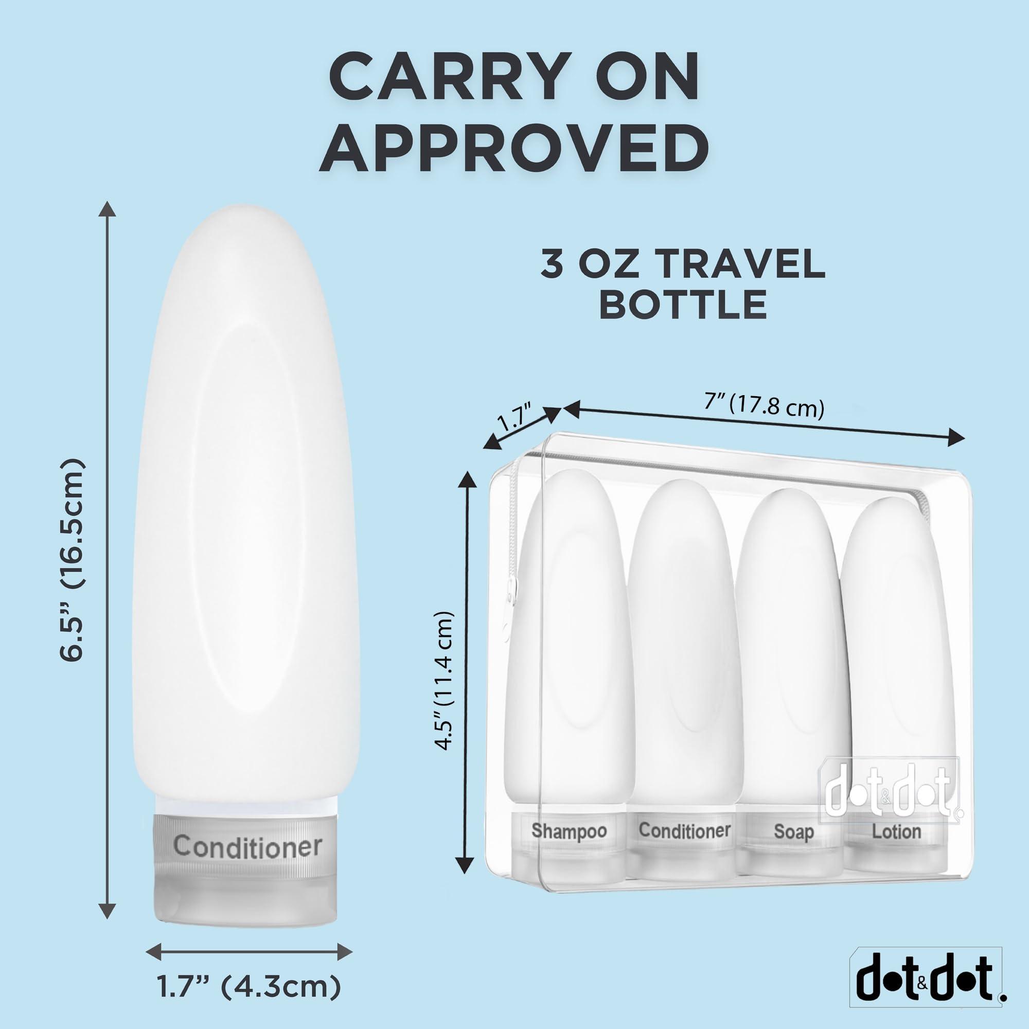 Dot&Dot Dot&Dot Leak Proof Travel Bottles for Toiletries - TSA Approved Travel Shampoo Bottles - 3oz Travel Shampoo and Conditioner Bottles - Travel Size Toiletries - 3 oz Silicone Travel Bottles with Labels