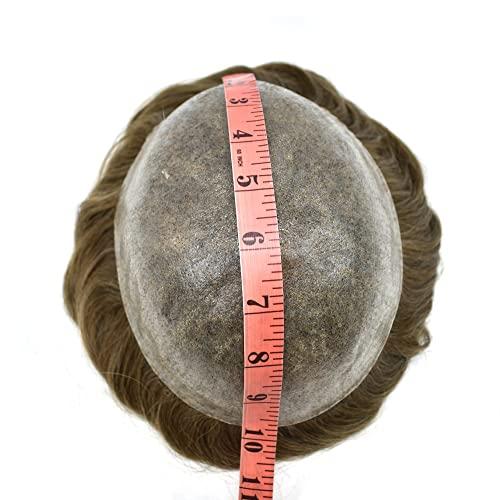 Generic Toupee For Men Hair Piece Real Human Hair Replacement System Full Poly Skin Mens Toupee Hairpieces Men Hair Prosthesis Units Protesis Capilar8X10Medium light density#1840 18# MEDIUM BLONDE+40% GREY