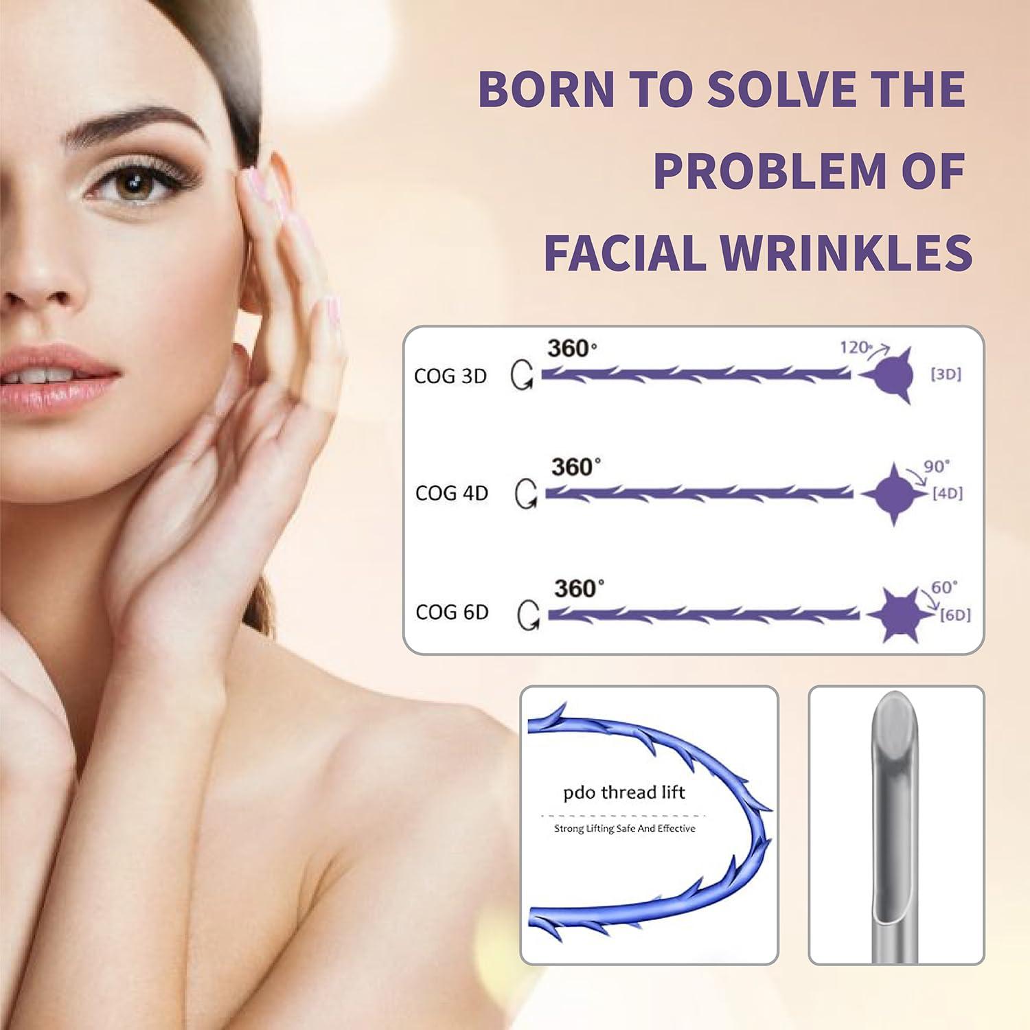 Habodd Pdo Cog Threads 19G100MM, Cog Threads Face Lift Bullet Blunt 10Pcs Pdo Threads Lift for Face/Body 360R Bi-direction Barb Lifting Cog 6D Type