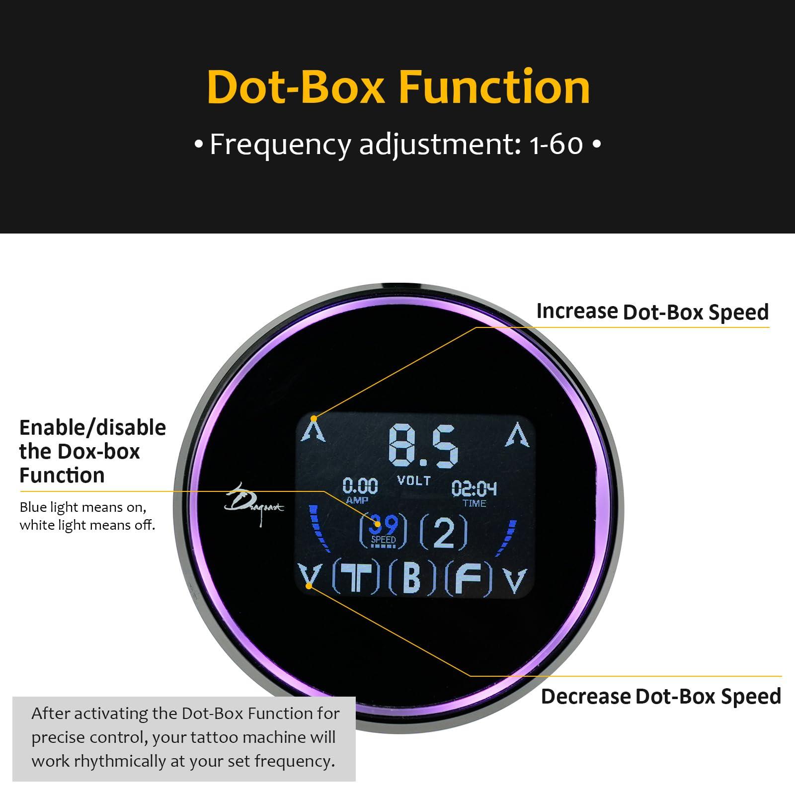 Dragoart Dragoart Aurora 3 Tattoo Power Supply 0-16V for Tattoo Gun Tattoo Machine, Dot-Work 3 Preset Voltages Dual Output Touch Screen Color Varies by Voltage, Professional Tattoo Power Supply Box(Black)