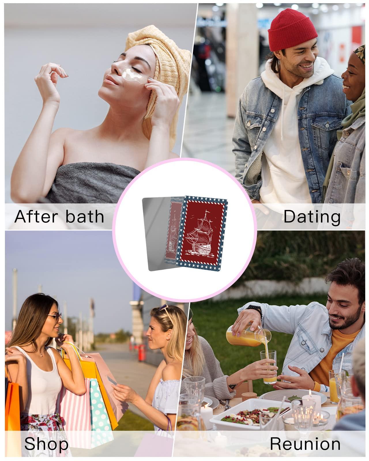 OComster OComster Independence Day Nautical Ocean Hand Drawn Red Compact Mirror Bulk Mini Card Mirror, American Flag Star Stripes Lace Small Compact Mirror for Purse, Rectangular Handheld Pocket Makeup Mirror