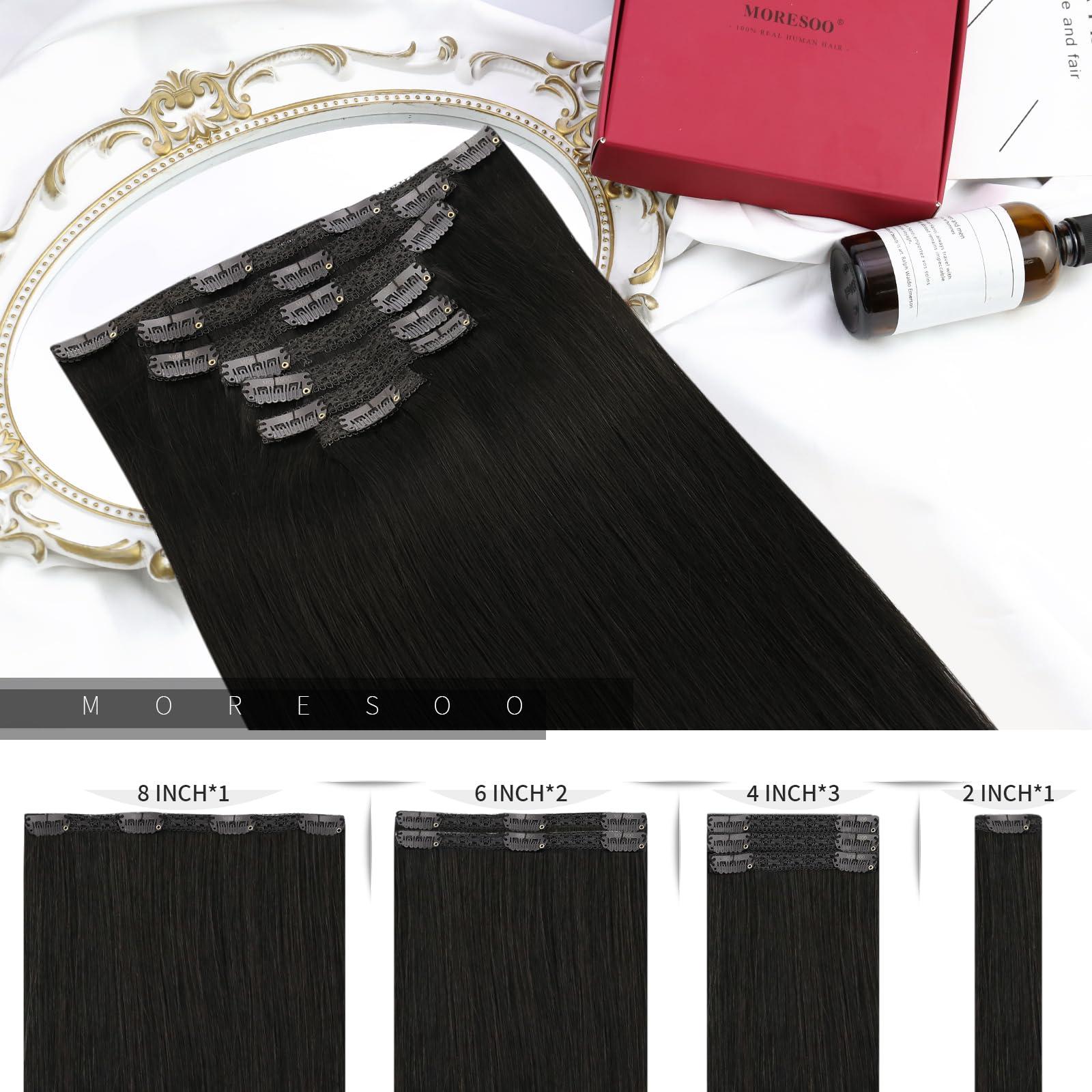 Moresoo Moresoo Clip in Hair Extensions Black Double Weft Human Hair Clip in Extensions Off Black Hair Extensions Clip in Human Hair Natural Black #1B 18 Inch 7pcs 120grams