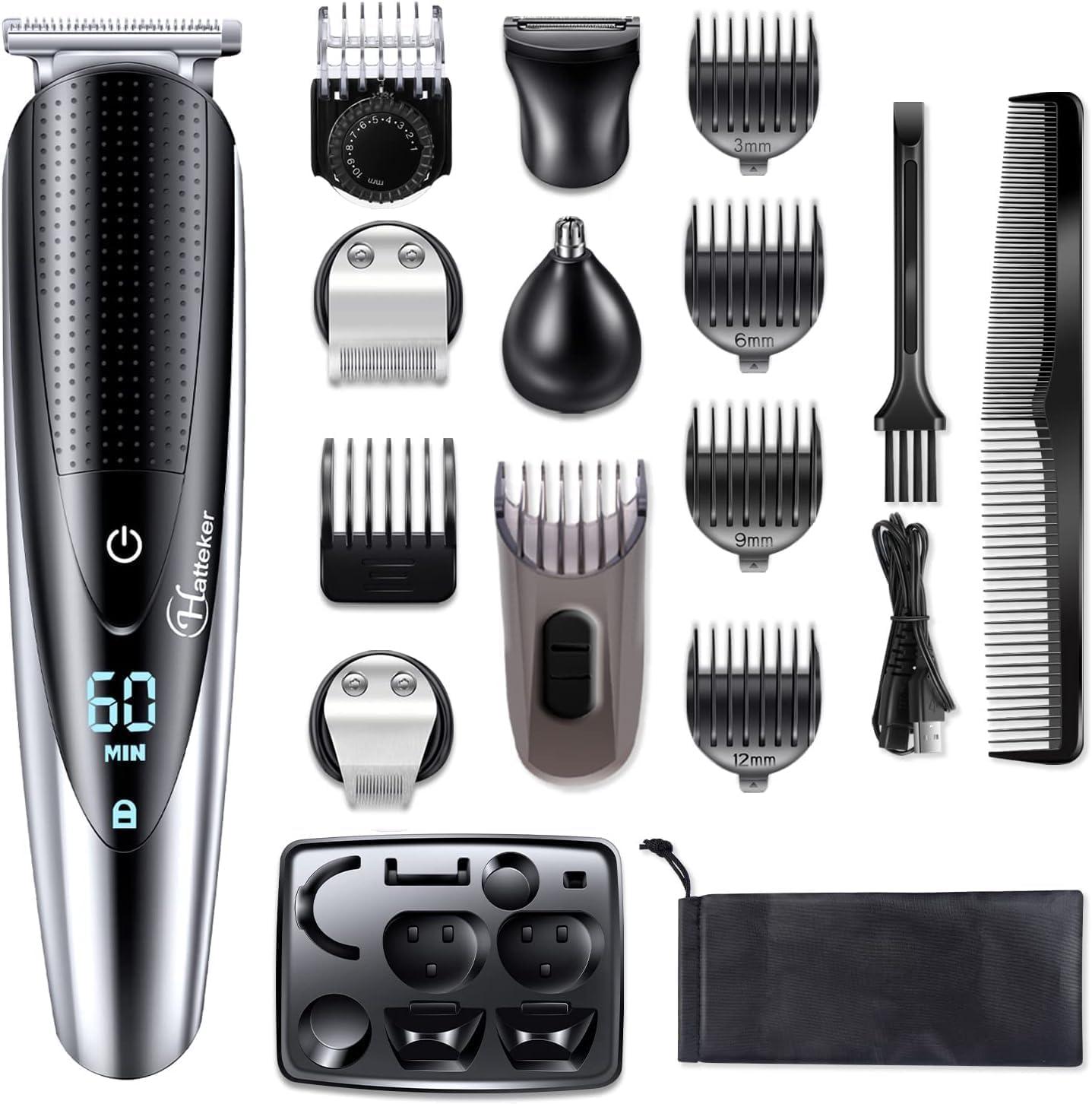 Hatteker Hatteker Mens Hair Clipper Beard Trimmer Grooming kit Hair Trimmer Mustache Trimmer Body Groomer Trimmer for Nose Ear Facial Hair Cordless Waterproof 5 in 1