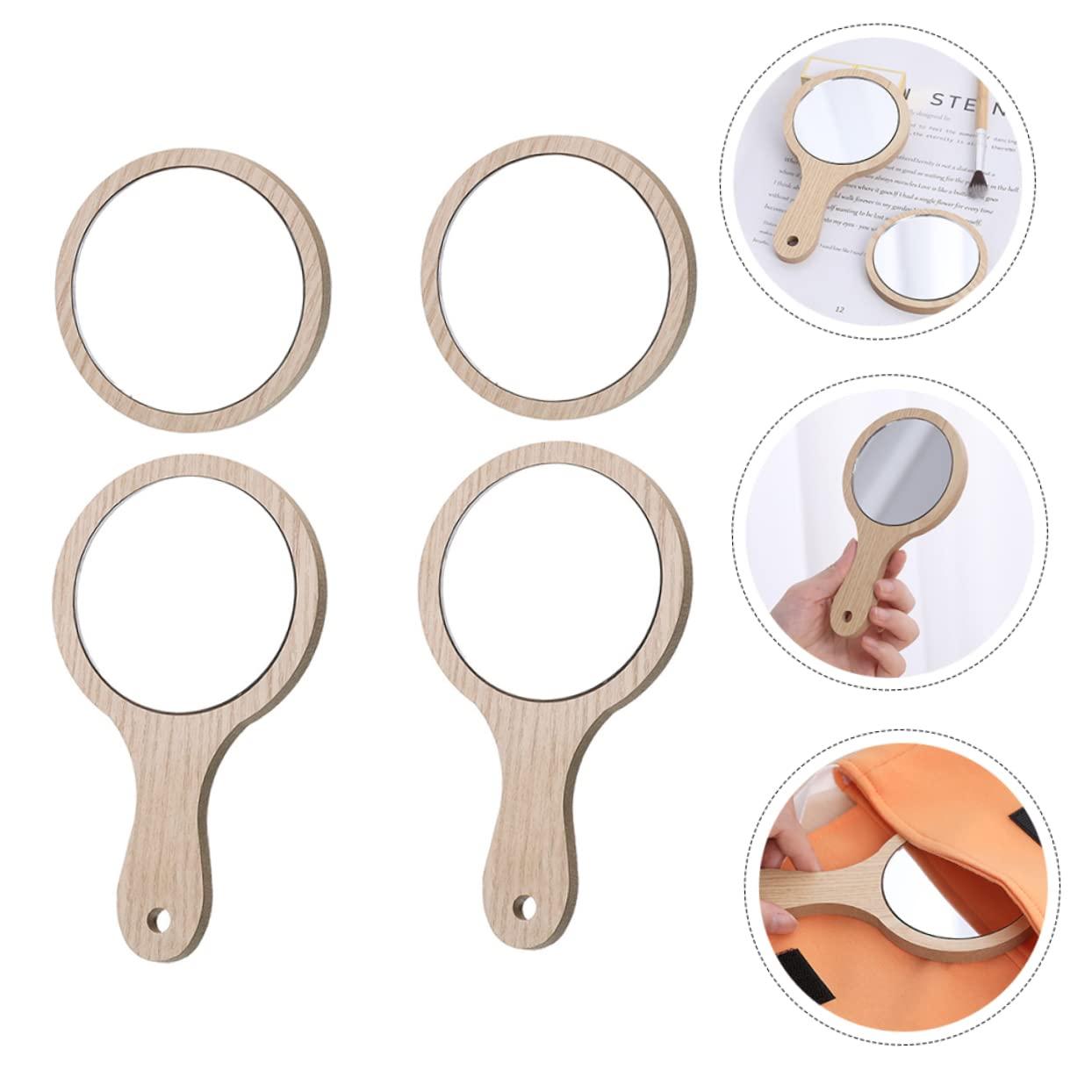 NOLITOY NOLITOY 4pcs Handle Vanity Mirror Handheld Mirror LED Pocket Mirror Mini Portable LED Makeup Handheld Portable Mirror Pocket Cosmetics Mirrors Women Makeup Hand Mirror Tabletop Wooden