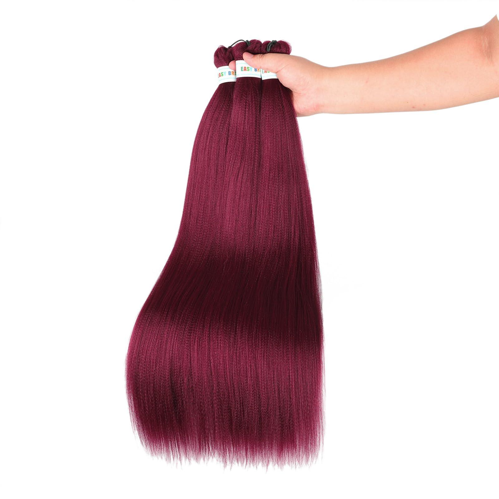 UPruyo Dark Red Burgundy Braiding Hair Pre Stretched 26 inch Synthetic Hair for Braiding Micro Braiding Hair Extensions for Box Braids Long Knotless Prestretched Pre Stretched Braiding Hair (Pack of 6, 900#)