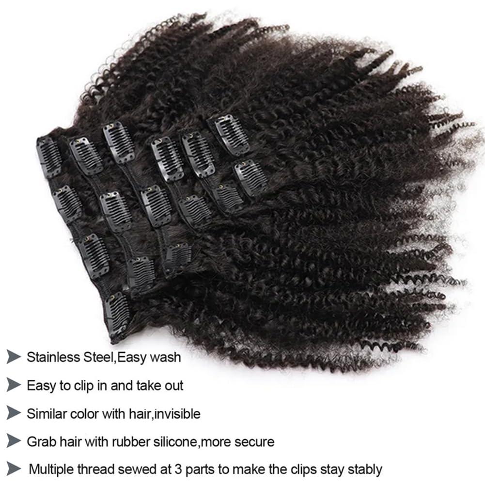 Kiss darling LASHES Afro Kinky Curly Clip in Human Hair Extensions for Women, Real Human Hair Double Wefted Natural Hair Clip ins 4B 4C Clip ins Hair Extensions Afro Curly 18\"inch