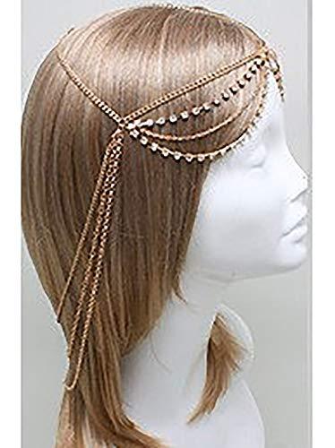 Gangel Gangel Gold Tassel Head Chain with Rhinestone Layered Decliate Hair Piece Bridal Wedding Fashion Hair Pedant Jewelry Gypsy Head Piece Decorative Boho Hair Accessories for Women and Girls
