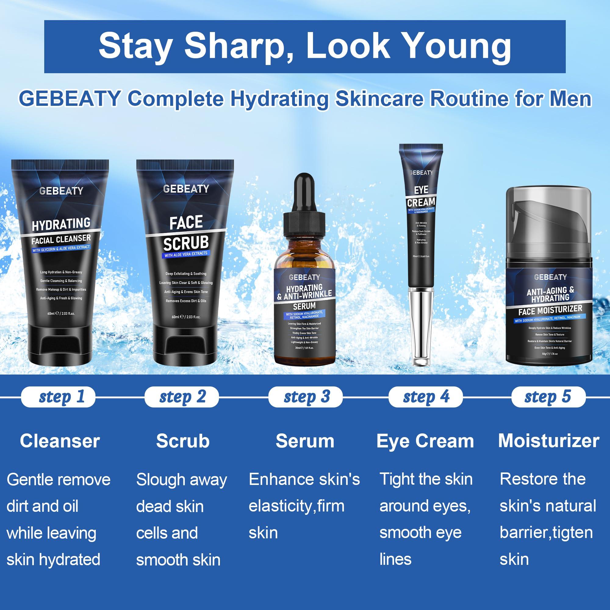 GEBEATY Mens Skin Care Kit,Deep Hydrate,Moisturize,Firm Skin,Gentle Men's Skincare Set,Facial Skin Care Routine Kit Men Christmas Valentines Day Gifts for Him Boyfriend Husband Fathers Dad
