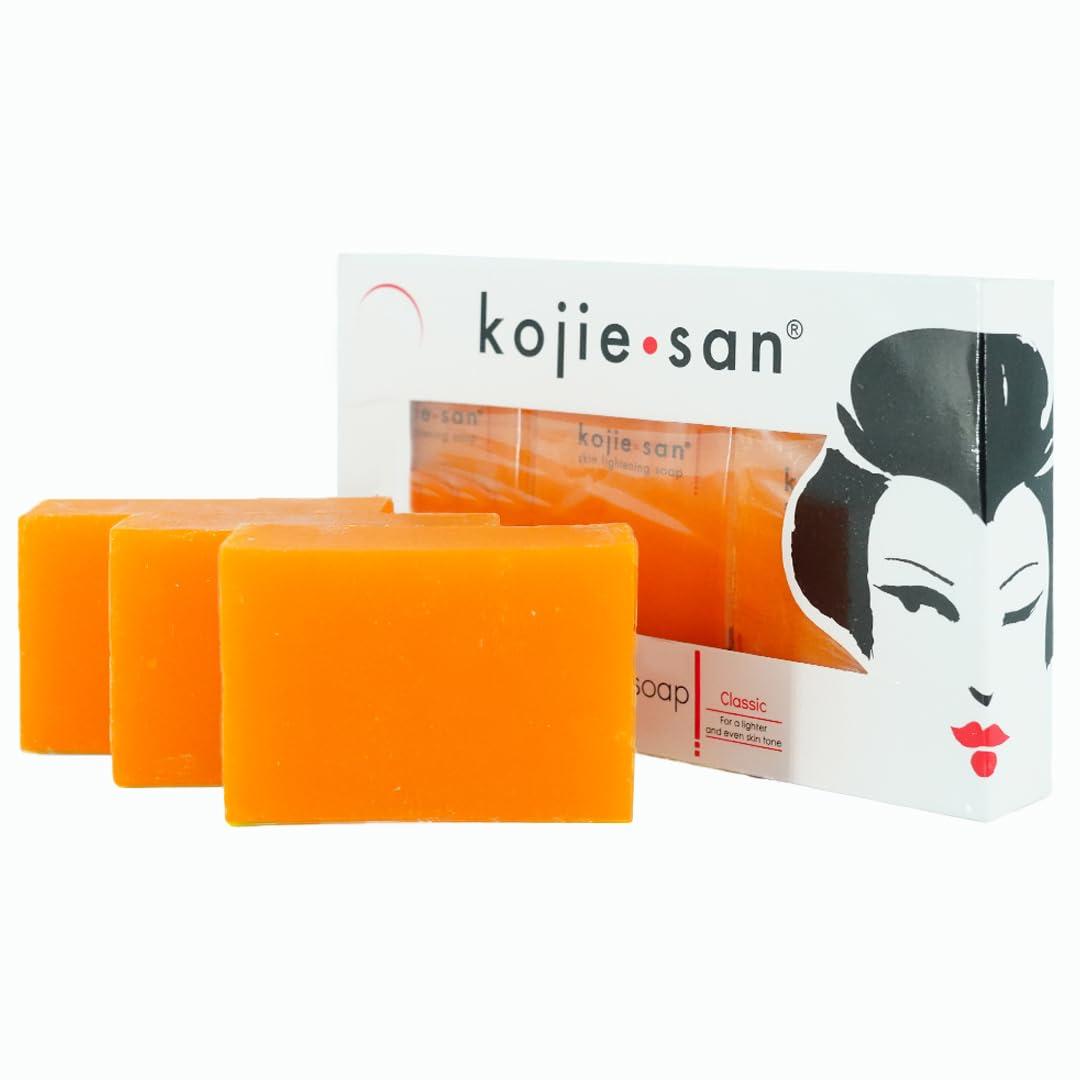 Kojie San Kojie San Skin, Body, and Facial Brightening Soap - Original Kojic Acid Soap, Dark Spot Remover Bar Soap with Coconut & Tea Tree Oil - 65g x 3 Bars