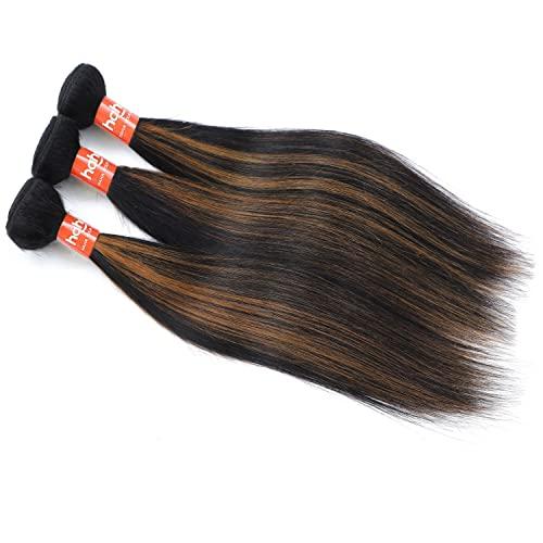 haha Haha Ombre Straight Bundles Human Hair Brown Highlight Human Hair 3 Bundles Brazilian Remy Virgin Hair Sew In Bundles For Women Black Brown Piano Color Hair Weave Extensions 16 18 20 Inch FB30