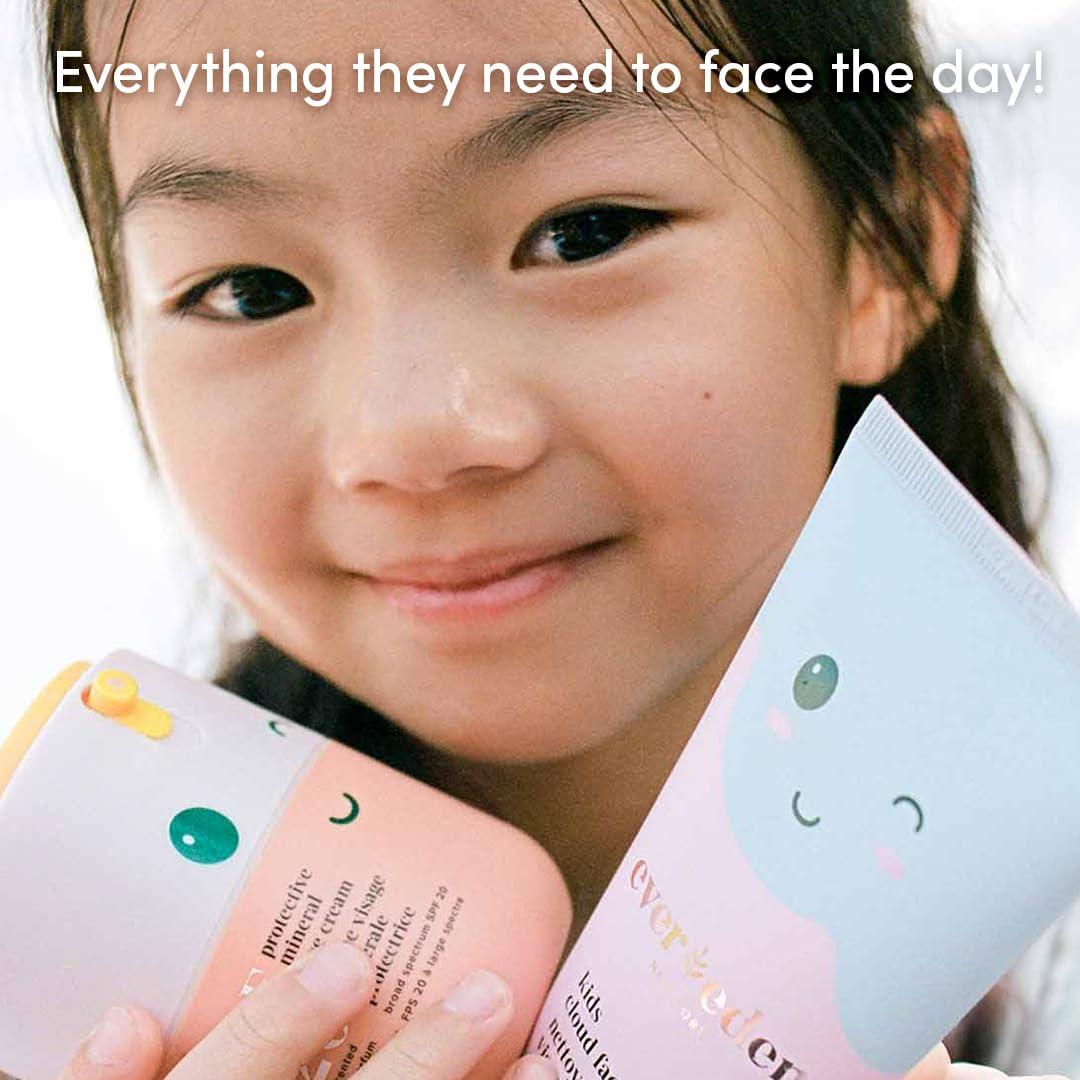Evereden Kids Happy Morning DUO: Clean & Vegan Skin Care for Kids Bundle | Kids Skin Care Cloud Face Wash + SPF 20 Mineral Face Cream | Non-Toxic | Non-Comedogenic | Fun | Easy-to-Use Skincare for Kids