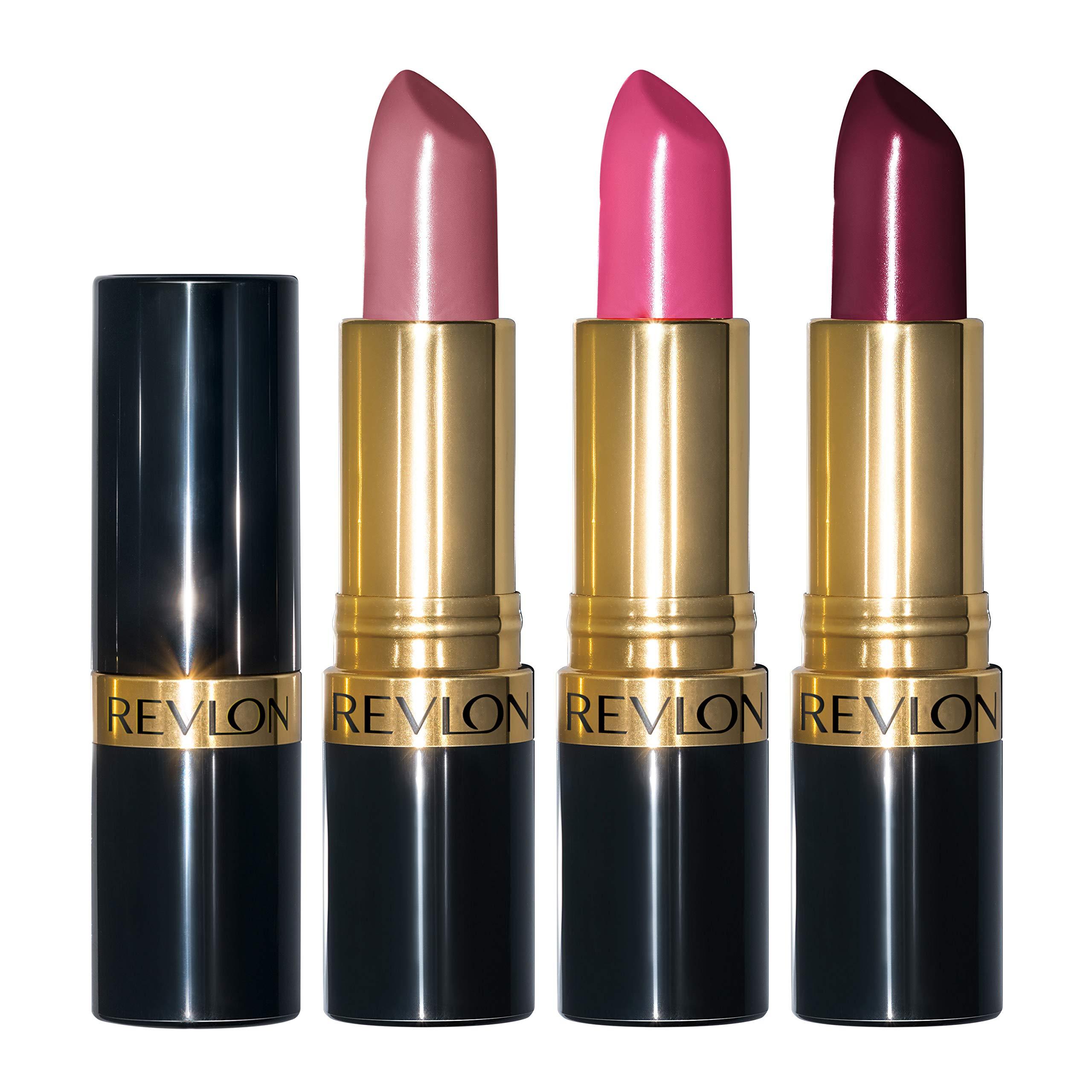 REVLON Revlon Super Lustrous 3-Piece Lipstick Gift Set, High Impact, Moisturizing, Cream Finish, 764 On The Mauve, 778 Pink Promise, 477 Black Cherry, 0.45 Oz