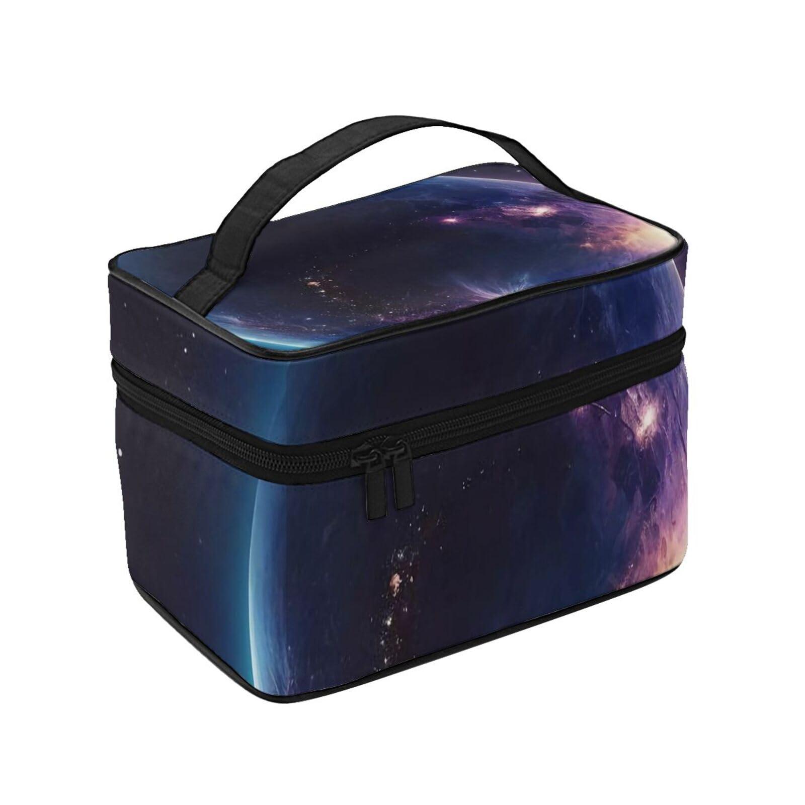 QASDFGHR QASDFGHR Small Galaxy Moon Print Makeup Bag,Travel Cosmetic Bag with Zipper for Women Square Make Up Bags Organizer