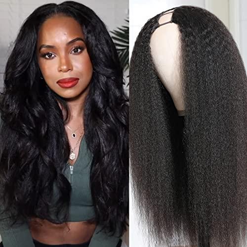 Nadula Nadula Kinky Straight U Part Wigs Human Hair for Women,Brazilian Glueless Upart Yaki Straight No Sew in No Glue Beginner Friendly Wigs Natural Black Color 18inch